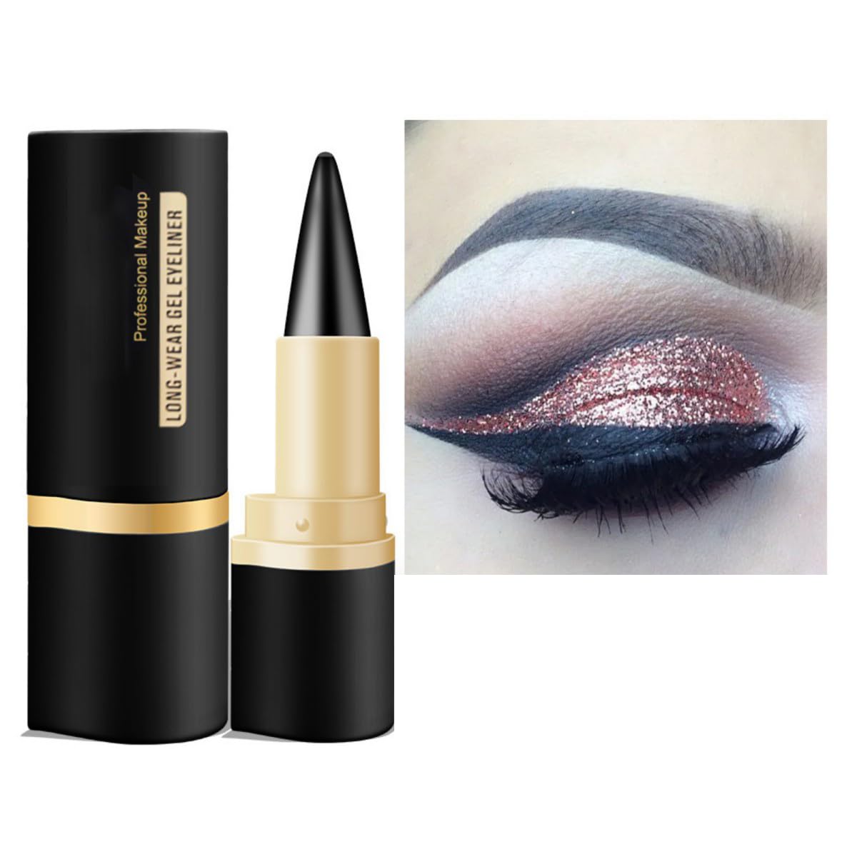 Lápiz delineador de ojos de gel negro, lápiz delineador de ojos negro cremoso, resistente al agua, a prueba de manchas, delineador de ojos de ojo de gato, delineador de ojos negro ahumado, 8