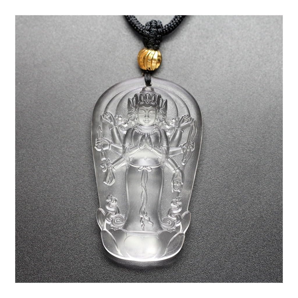 1 collana con statua del Buddha Guanyin a otto braccia, ciondolo in vetro Bodhisattva corda fatta a mano, unisex