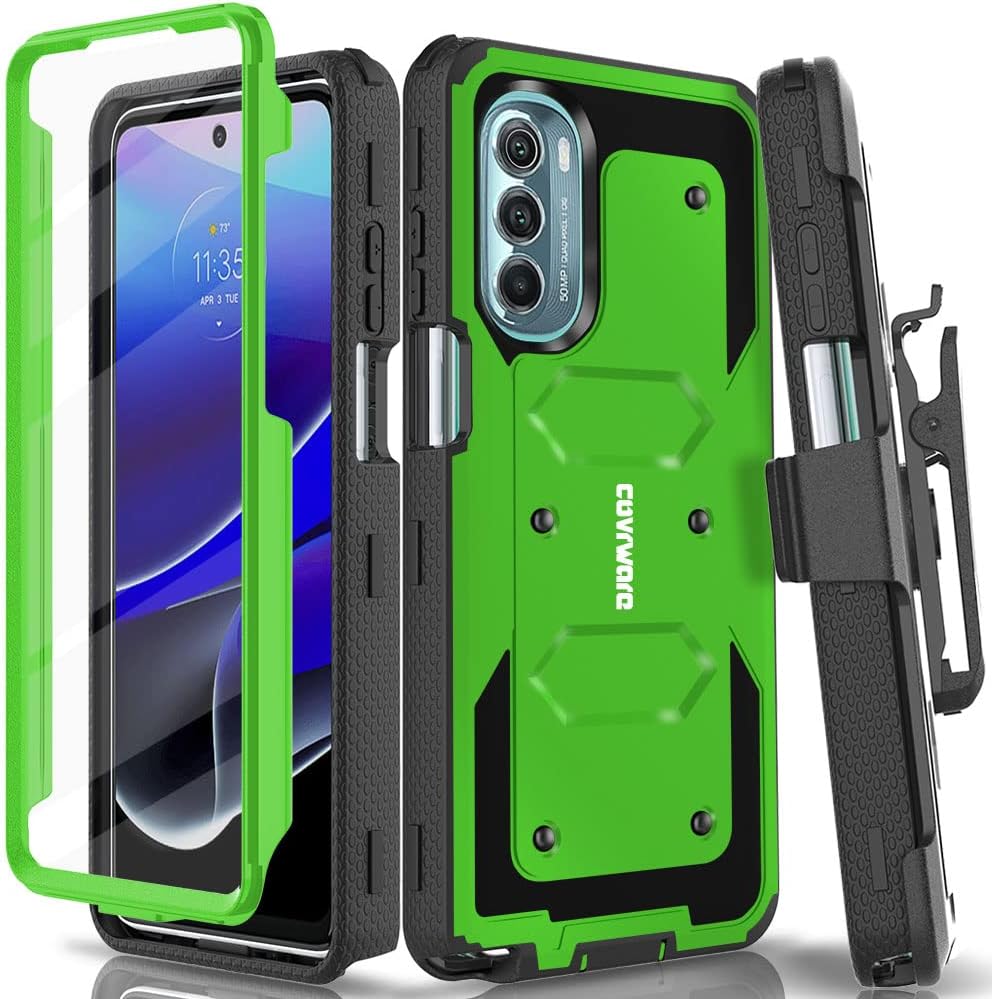 Covrware Aegis Series Case for Moto G Stylus 5G (2022 Released), Full-Body Rugged Dual-Layer Shockproof Protective Swivel Belt-Clip Holster Cover with Built-in Screen Protector, Kickstand, Green