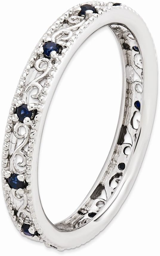 Solid 925 Sterling Silver Stackable Created Sapphire Blue September Gemstone Ring Eternity Band