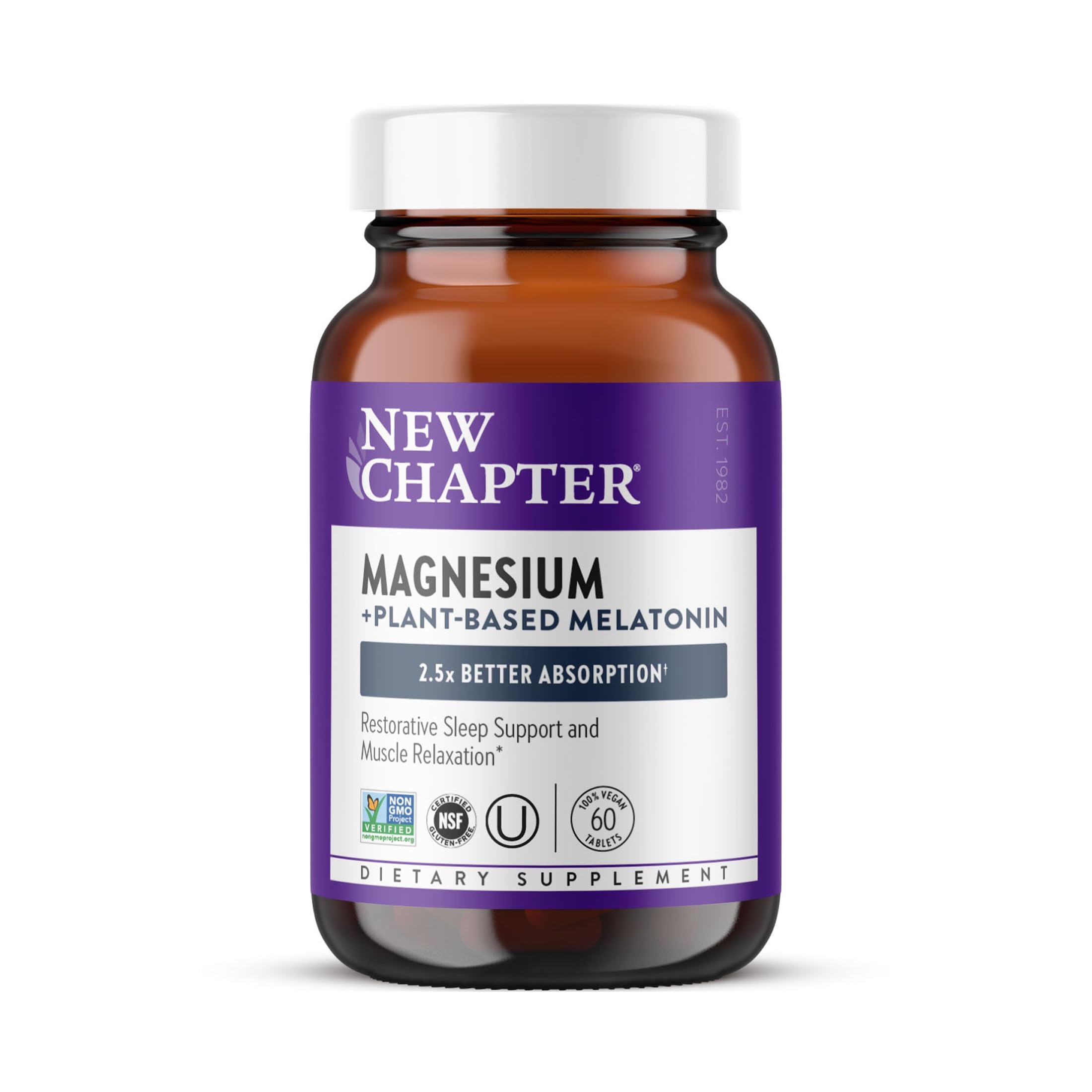 New Chapter Magnesium & Plant-Based Melatonin Supplement, 60 Tablets 60 Count (Pack of 1)