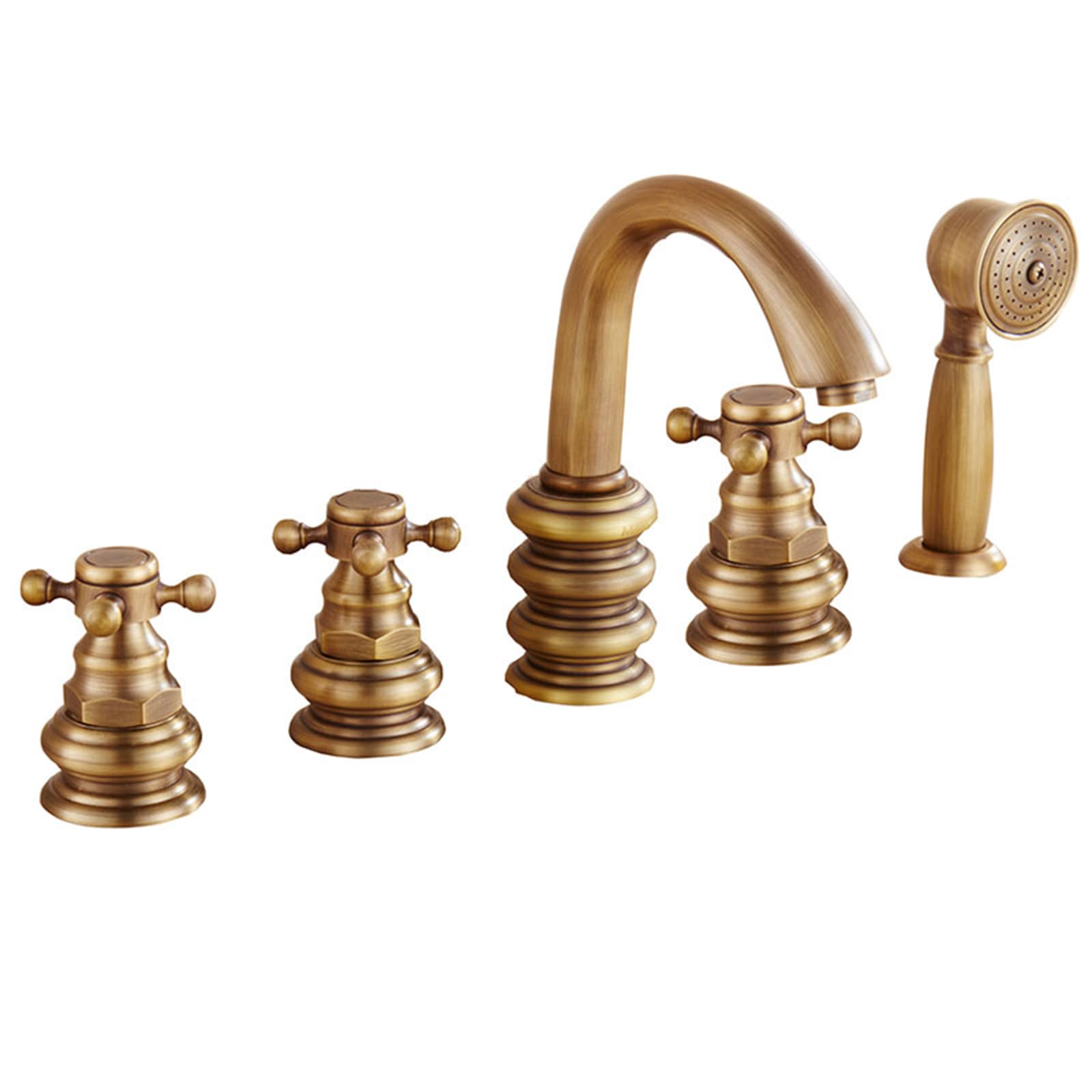 NZPOST Bath Shower Mixer Tap Antique Double Lever Pull Out Tap Shower Head and Hose Set for Bath Taps