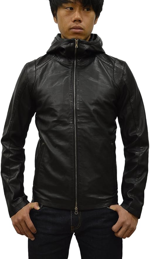 Amazon Haruf レザージャケット メンズ レザーパーカー 本革 ラムレザー パーカーライダース フード付き ライダースジャケット レザーコート メンズアウター Ma7 コート ジャケット 通販