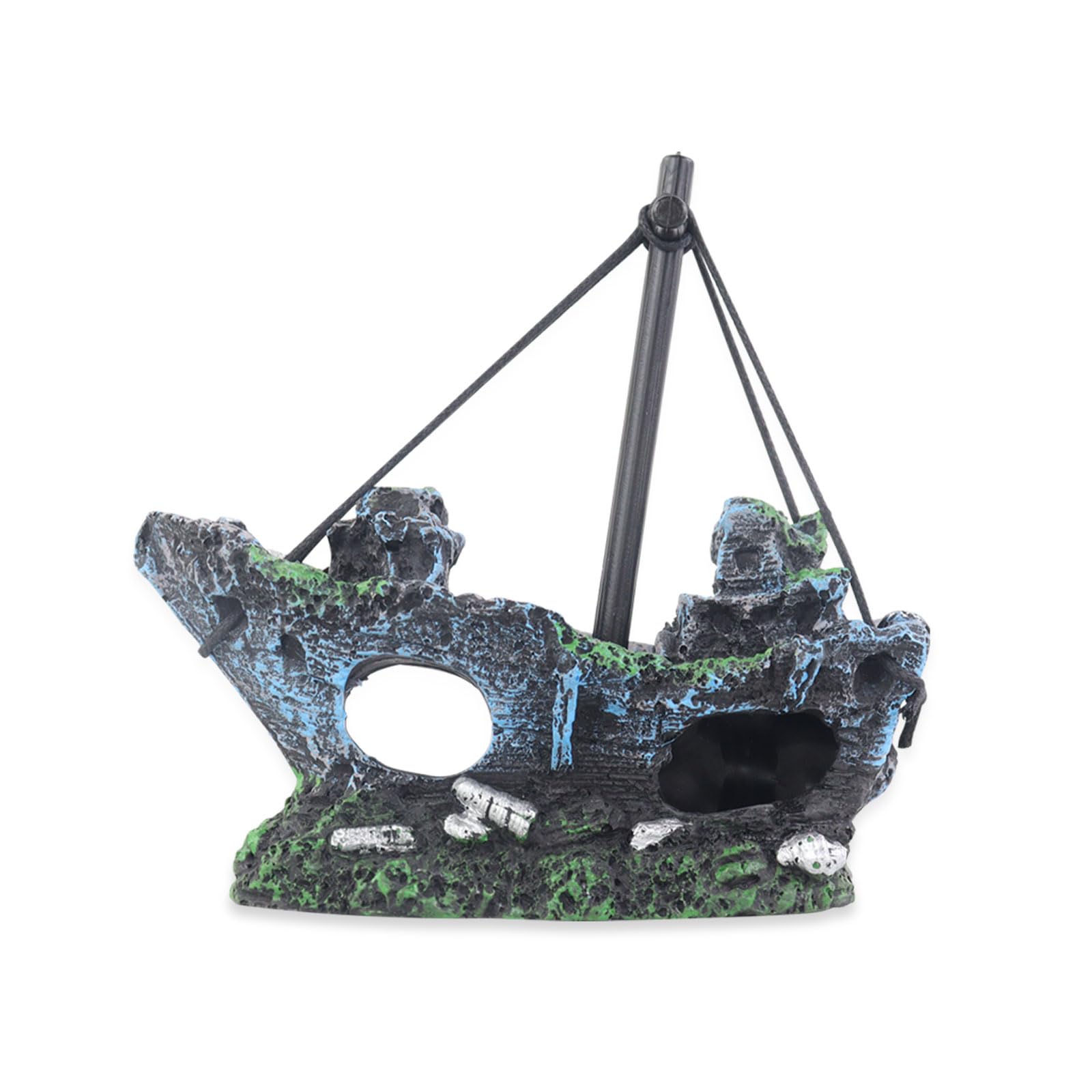 MultiValue Aquarium Decor Shipwreck Ornament, Resin Fish Tank Decorations with Fish Hideout Cave Realistic Underwater Sunk Ship for Betta Guppy Shrimp Reptiles (A)