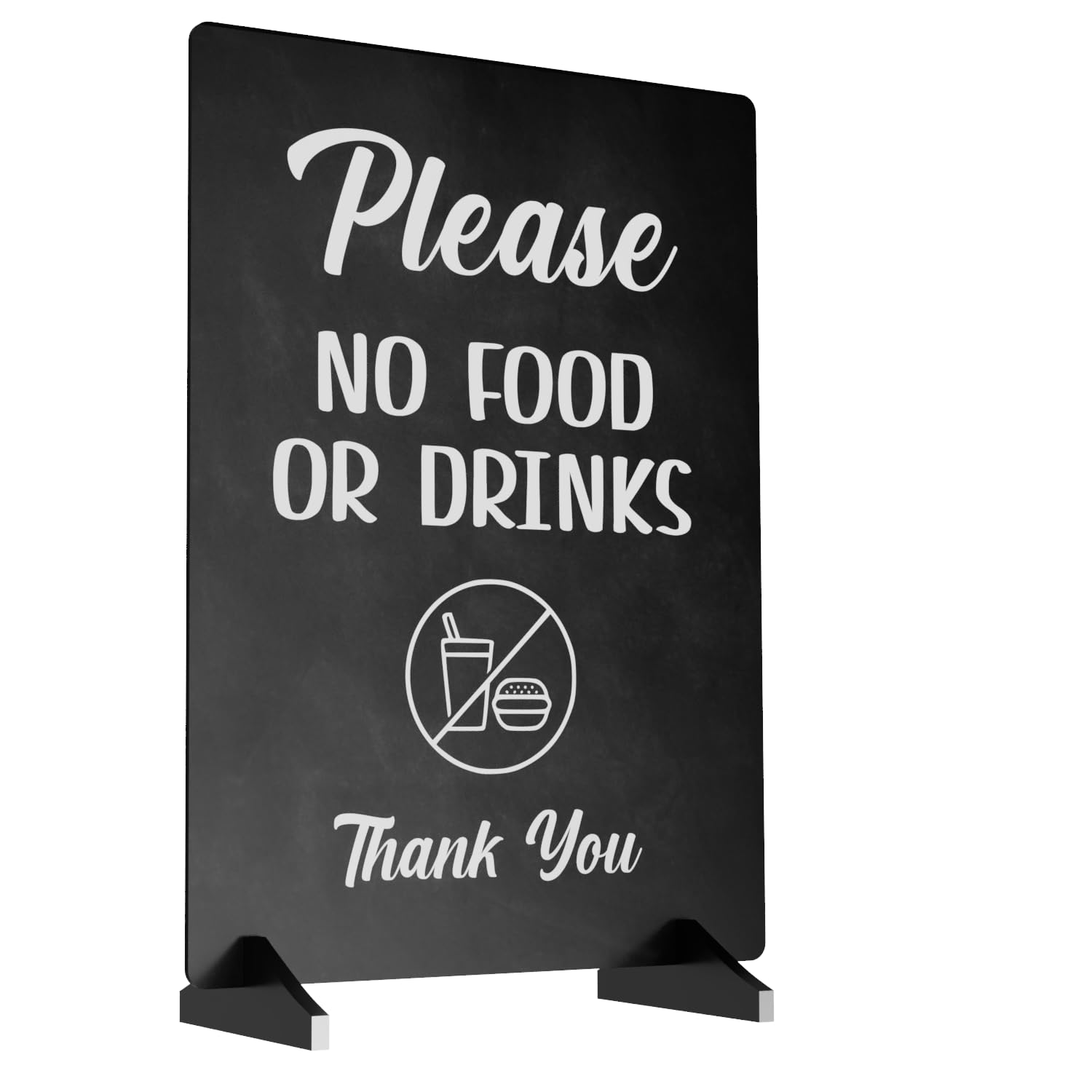 Please No Food Or Drinks Sign - Customer notice, no eating or drinking, A4 size (Black Stand)