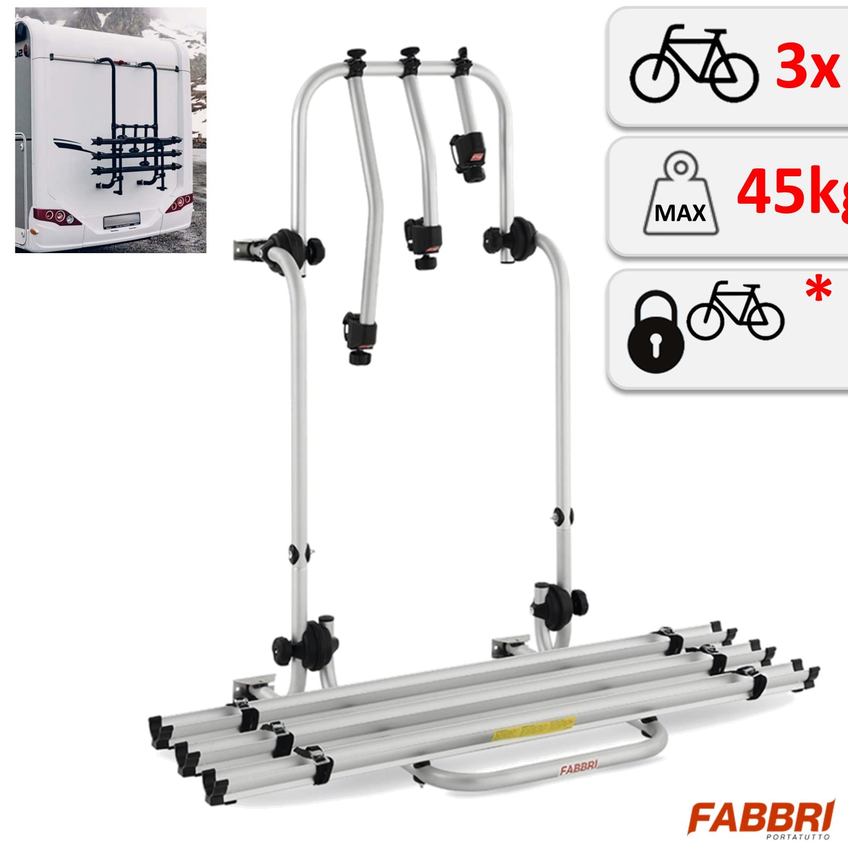 Heckträger für 3 Räder für Reisemobile Wohnwagen - Bici OK Camper 47/87