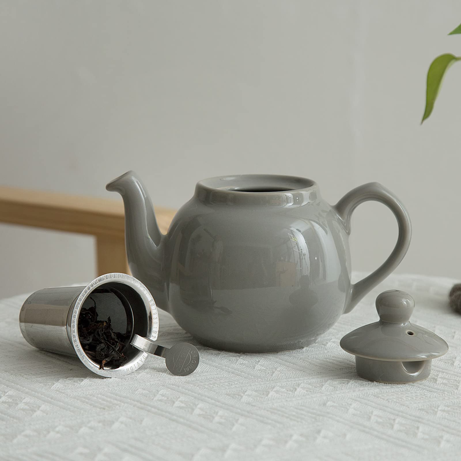 London Pottery Théière rustique avec infuseur, en céramique, gris, 2 tasses (600 ml)
