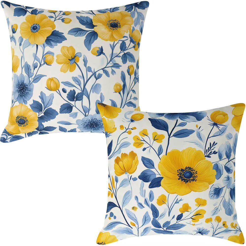 Federe Cuscini Divano 60x60 cm Federe Morbido Copricuscini Blu in Velluto, 2 Pezzi Copri Cuscini per Divano Piante Quadrati Decorativi Federa Cuscino Primavera per Camera da Letto Soggiorno (IU165)