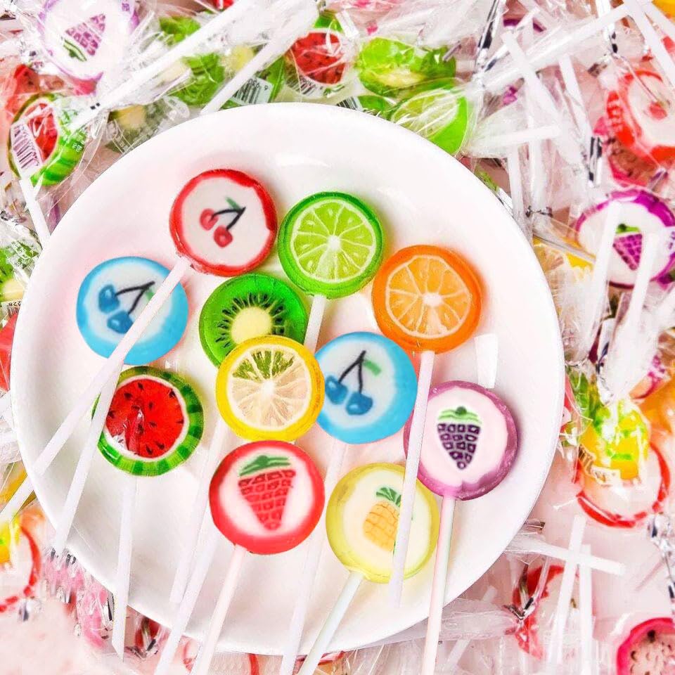 Fruit Lollipops Bulk 1 lb Bag of Individually Wrapped Suckers - Fruit Slices Candy - Hard Candies Assortment - Great for Candy Buffet - Birthday Treat Bags - Yummy Treats for Teens and Adults