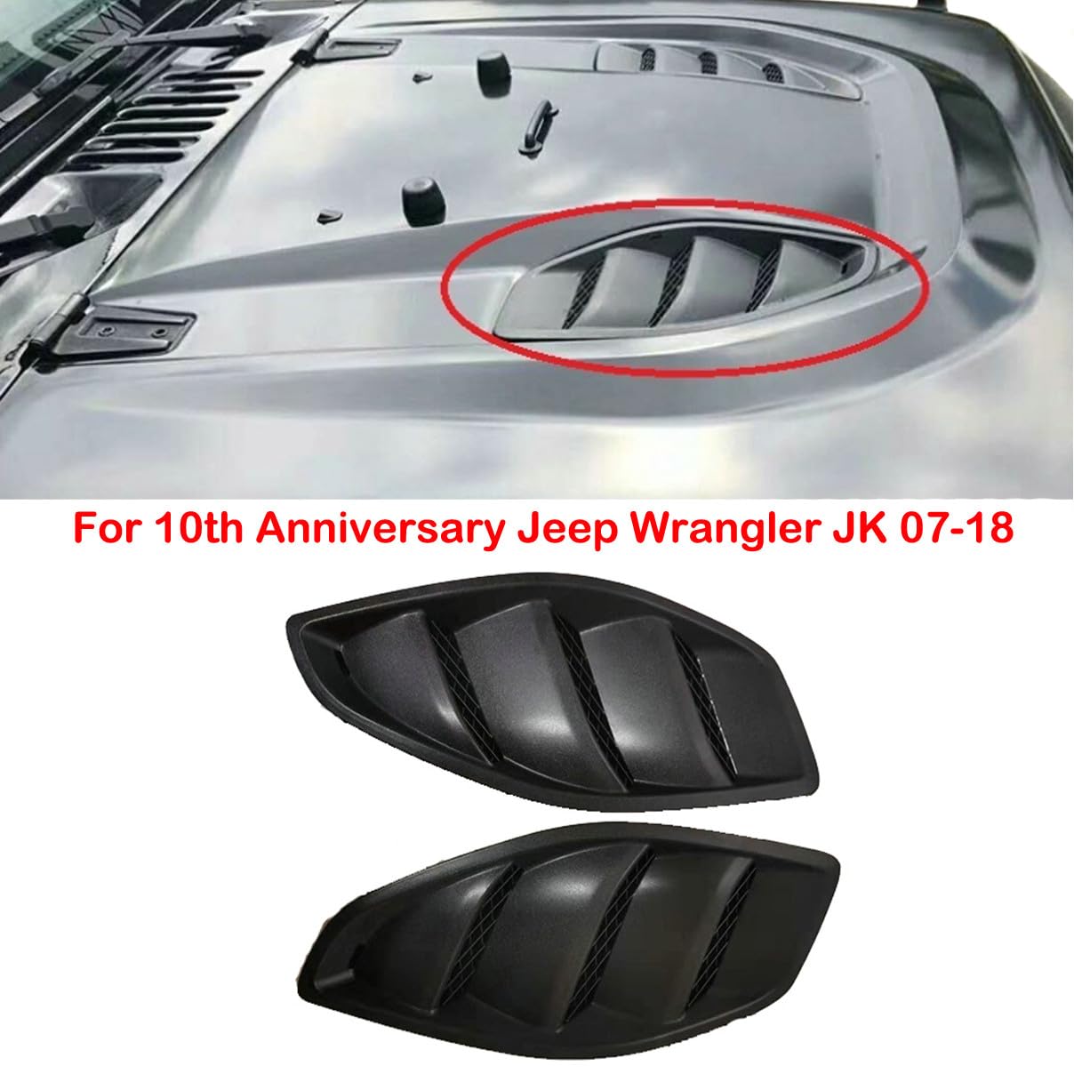 Bayyee 2Pcs Hood Vent Cover Exterior Hood Vent Cover Louvers Engine Inlet Vents for 10th Anniversary Jeep Wrangler JK 2007-2018