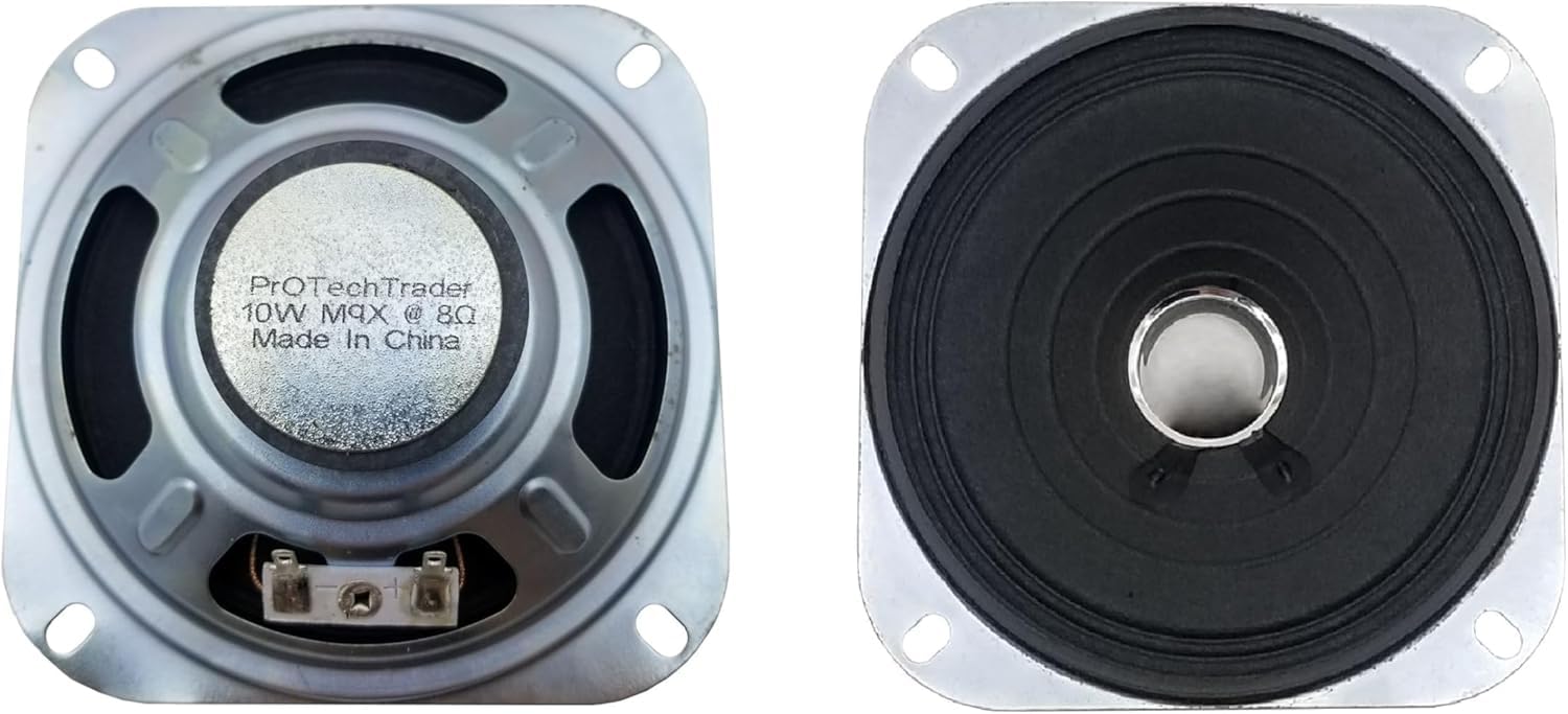 ProTechTrader 4 inch (100mm) 8Ω ohm Speaker - 10 w Max / 5 Watt Nominal Square Screw Mount for Pinball Arcade M.A.M.E. Video Games DIY Electronics