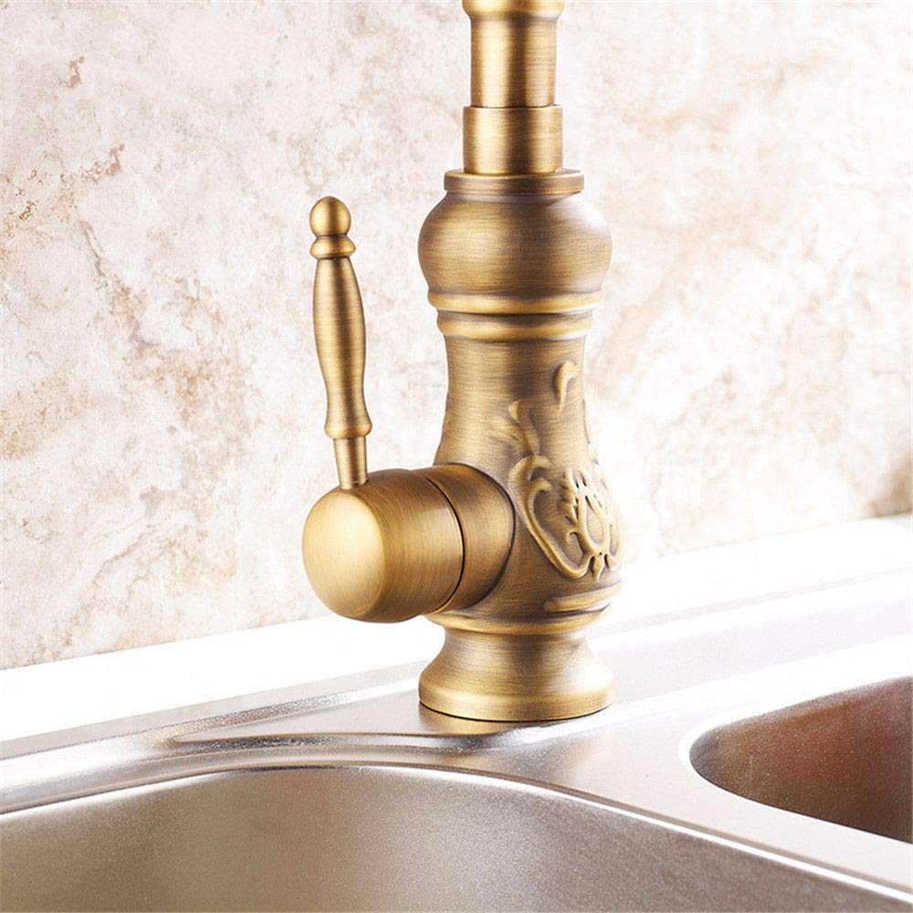 Cobre puro Retro Mezclador de agua fría y caliente Grifo de cocina Giratorio Mesa antigua Lavabo Aumento Grifo de lavabo Manija única con aireador