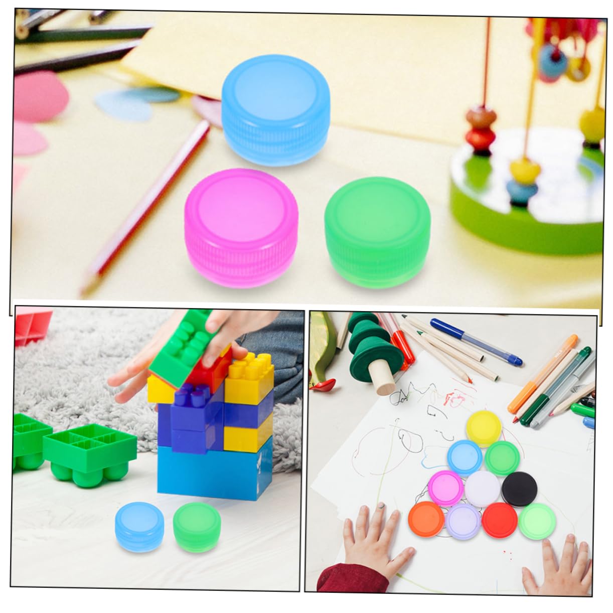 LABRIMP 150 tapones de botellas de plástico coloridos para bebidas y proyectos de manualidades, reutilizables, para niños y adultos, ideales para botellas de agua e ideas de manualidades