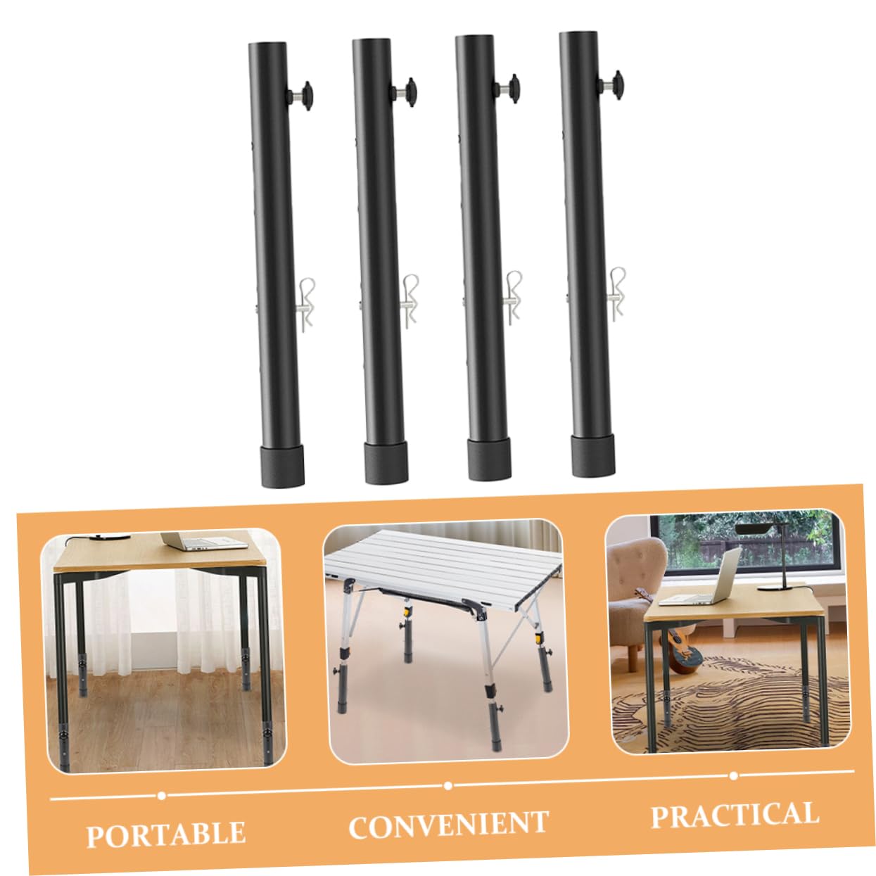 Extensor de Patas de Mesa Ajustable en Acero Inoxidable Negro, 4 Piezas | Altura Regulable, para Mesa y Banco de Trabajo, Uso Doméstico y Profesional