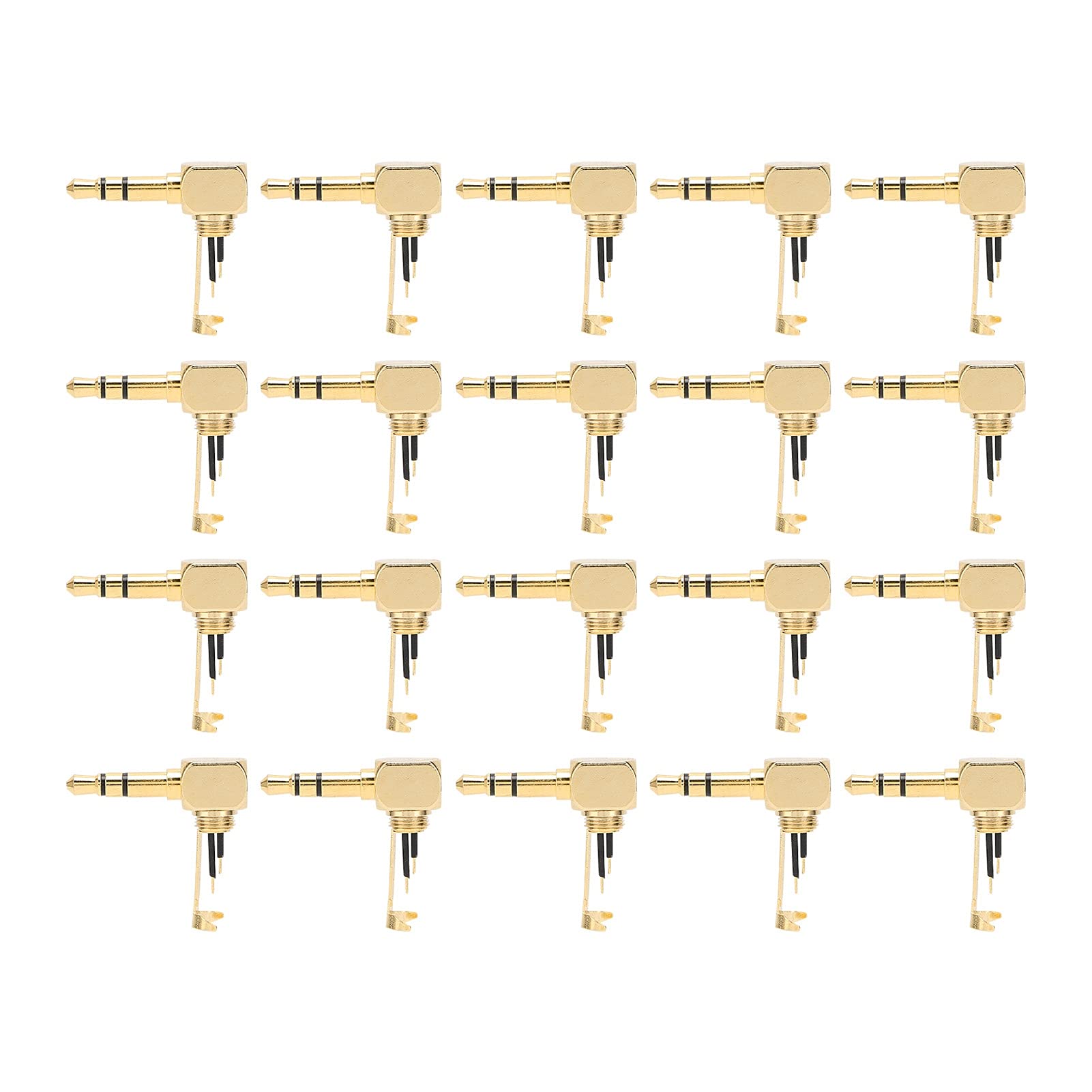 20 Piezas Adaptador de Audio de 3,5 mm de 3 Secciones Adaptador de Audio Dorado de 90 Grados en Forma de L Enchufe para Auriculares DIY