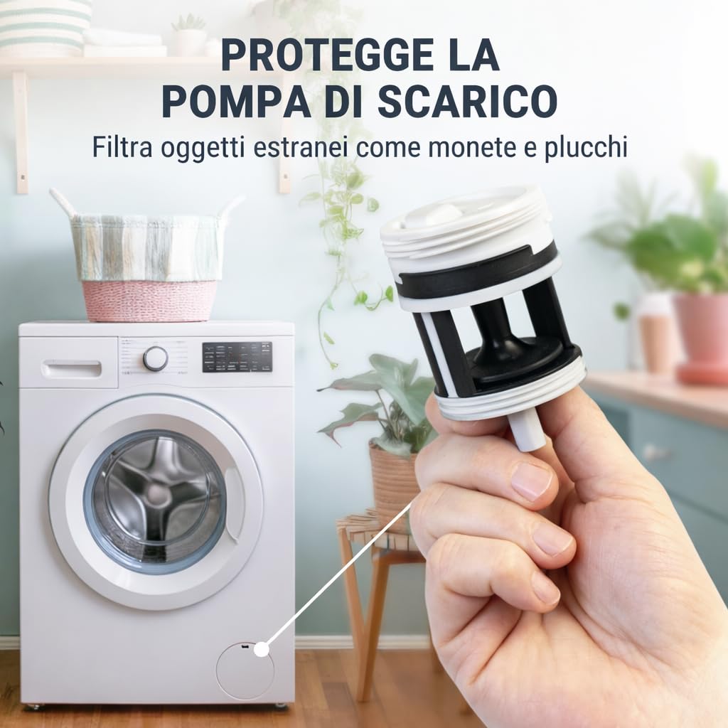 Filtro Pompa di Scarico Lavatrice Compatibile Candy Hoover Otsein – Codice Originale 41021233 – Previene Intasamenti e Blocchi - 2