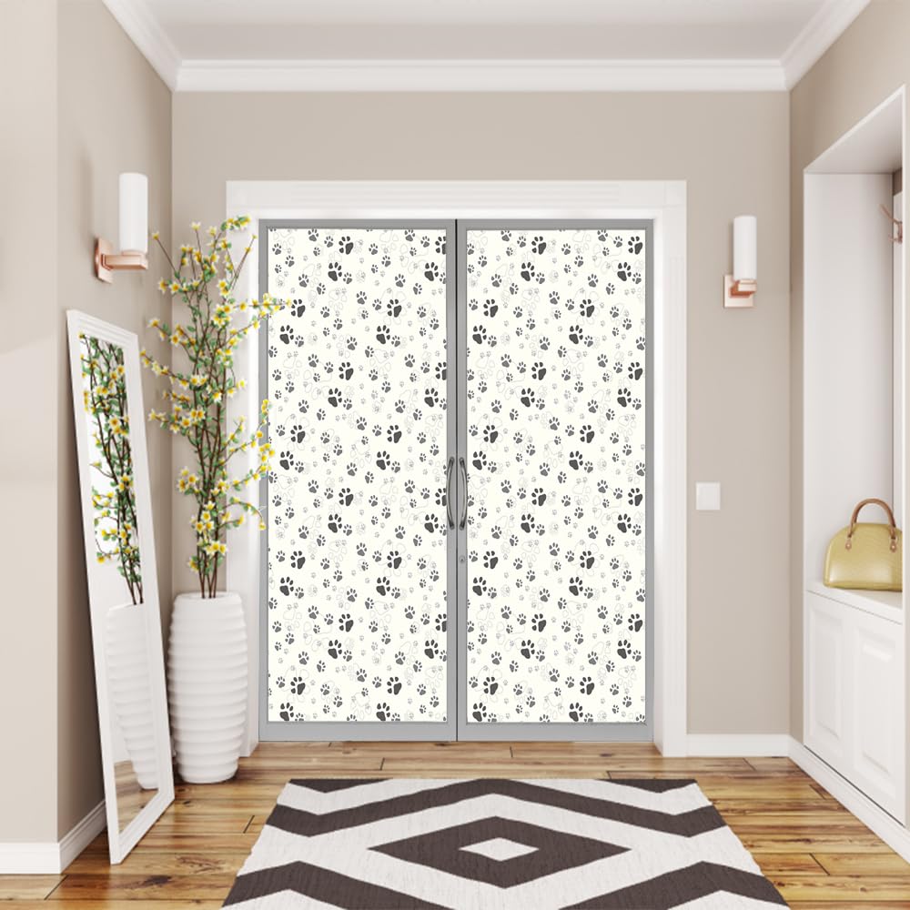 2 pegatinas opacas con diseño de huellas de perro negro de dibujos animados, reutilizables, autoadhesivas, aisladas, para ventanas, 90 x 200 cm (ancho x largo)