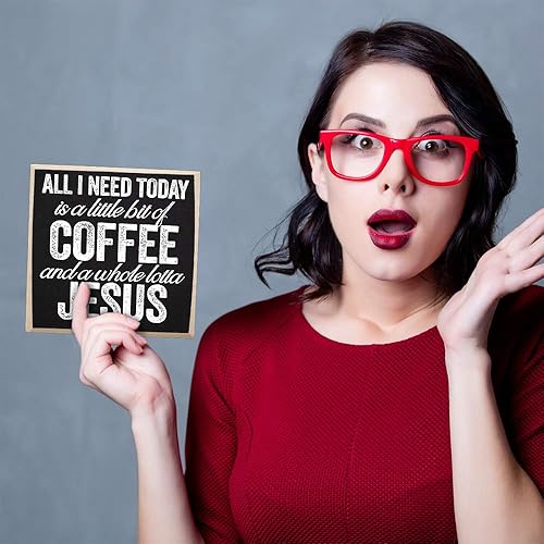 Miniatura 7 de Letrero rústico de madera con texto en inglés Make Em Laugh Coffee and Jesús, ideal como regalo para cristianos y decoración para la cocina y el