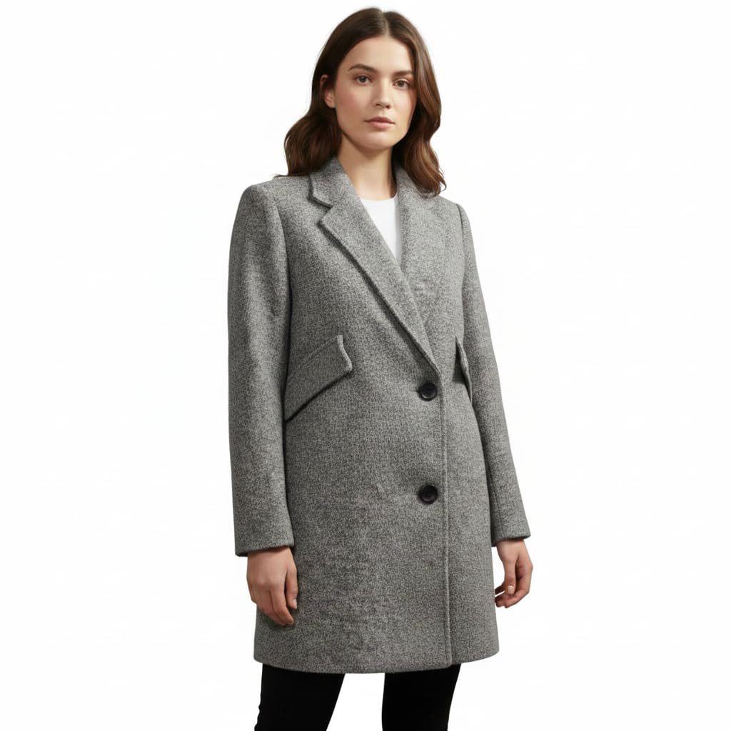 Women's Winter Grey Tweed Single Breasted Coat Shoulder 16" Bust 36" Length 32.5" M-picture-49