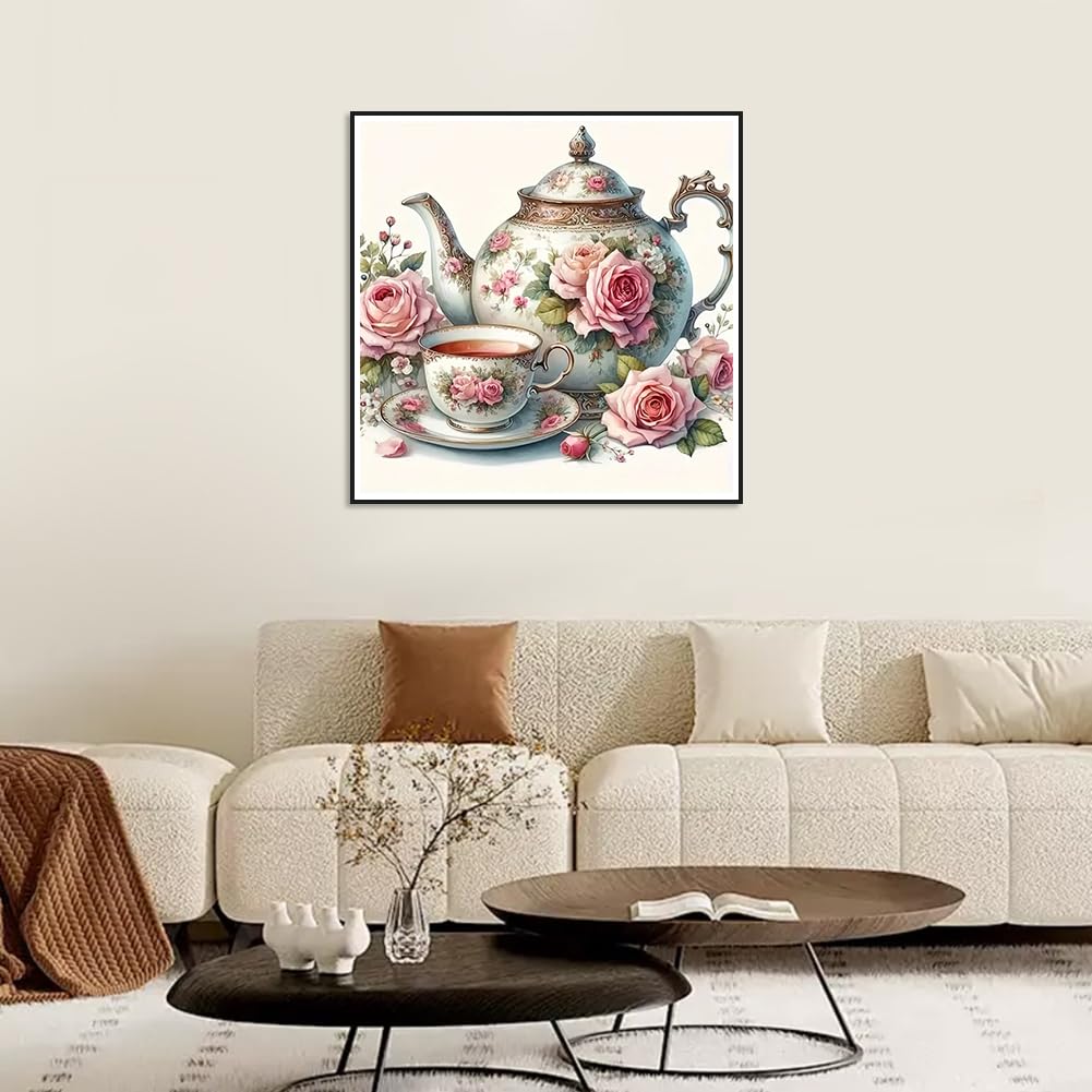 hill froeistung 5D Colorful Teapot Diamond Art Painting Kits for Adults,Teacup,Flower Diamond Art for Beginners, DIY Full Drill Diamond Art Painting(12X12 inch)