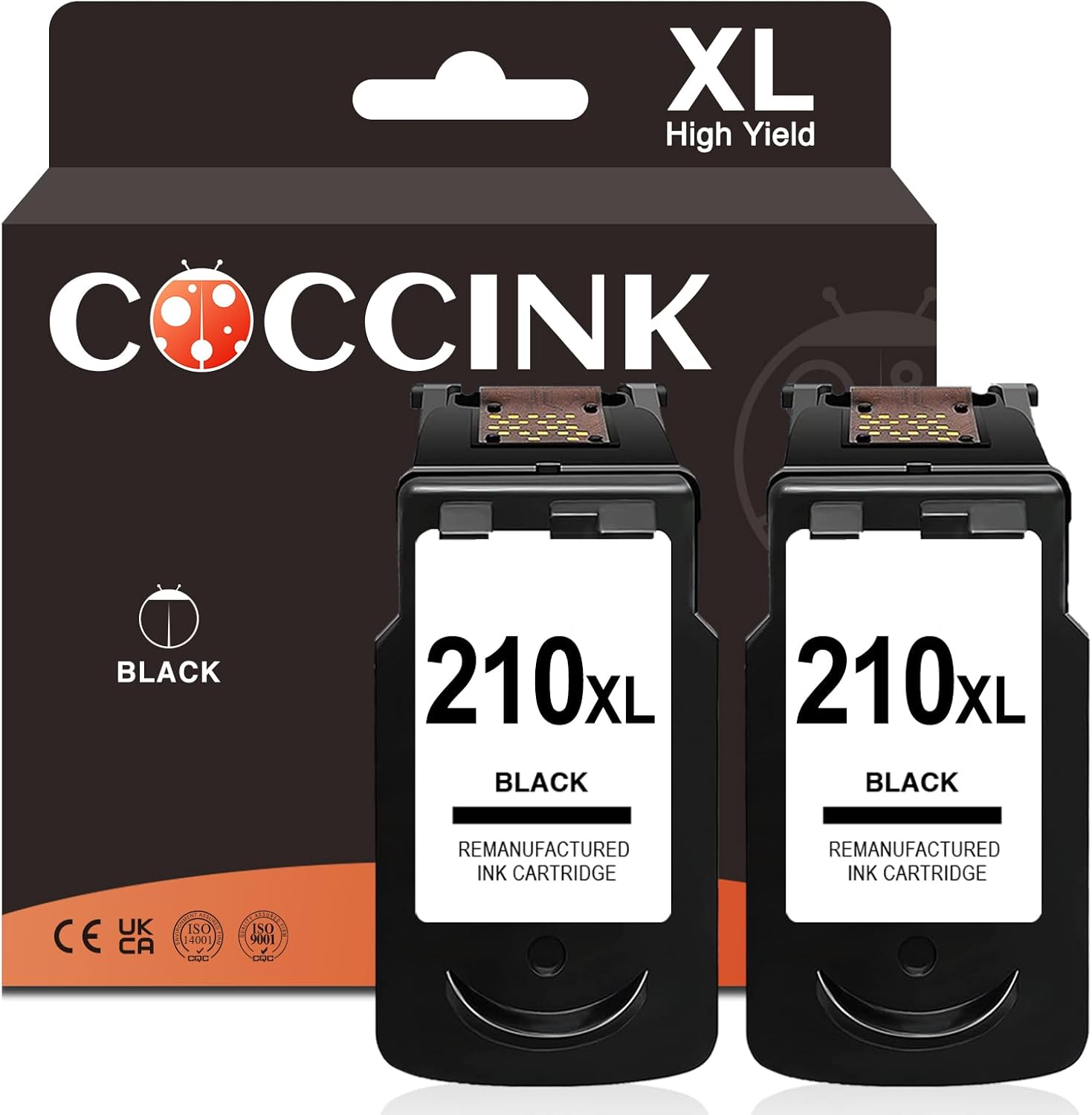 COCCINK 210 XL for Canon 210XL Black Ink Cartridge Canon Pixma MP230 MP240 MP250 MP280 MP480 MP490 MP495 MX320 MX330 MX340 IP2702 for PG-210 Remanufactured Printer Ink Combo Pack (2 Black)