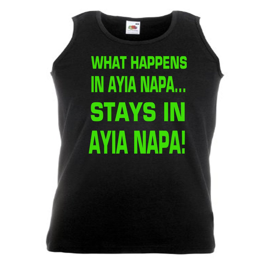 Shaniztoons Men's Black What Happens In Ayia Napa Adults Funny Lads Holiday Slogan Vest Small