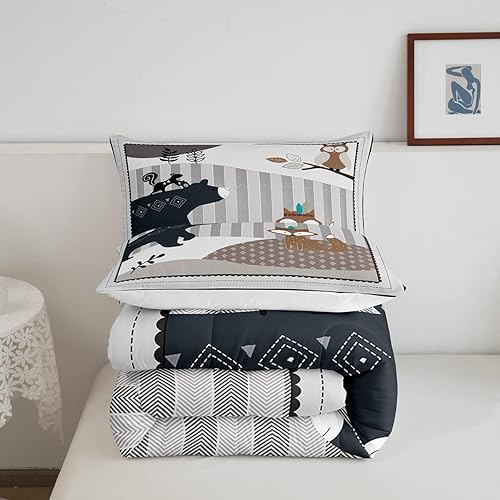 Miniatura 5 de Castle Fairy Juego de edredón de dibujos animados de animales, tamaño matrimonial, edredón de ropa de cama con 2 fundas de almohada, diseño de oso