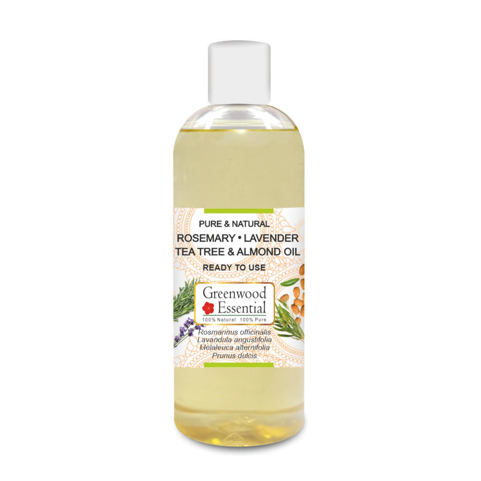 Greenwood Essential Rosemary Lavender Tea Tree and Almond Oil, Ancient Recipe for Healthy Hair and Scalp Massage Pure and Natural 200ml (6.76oz)