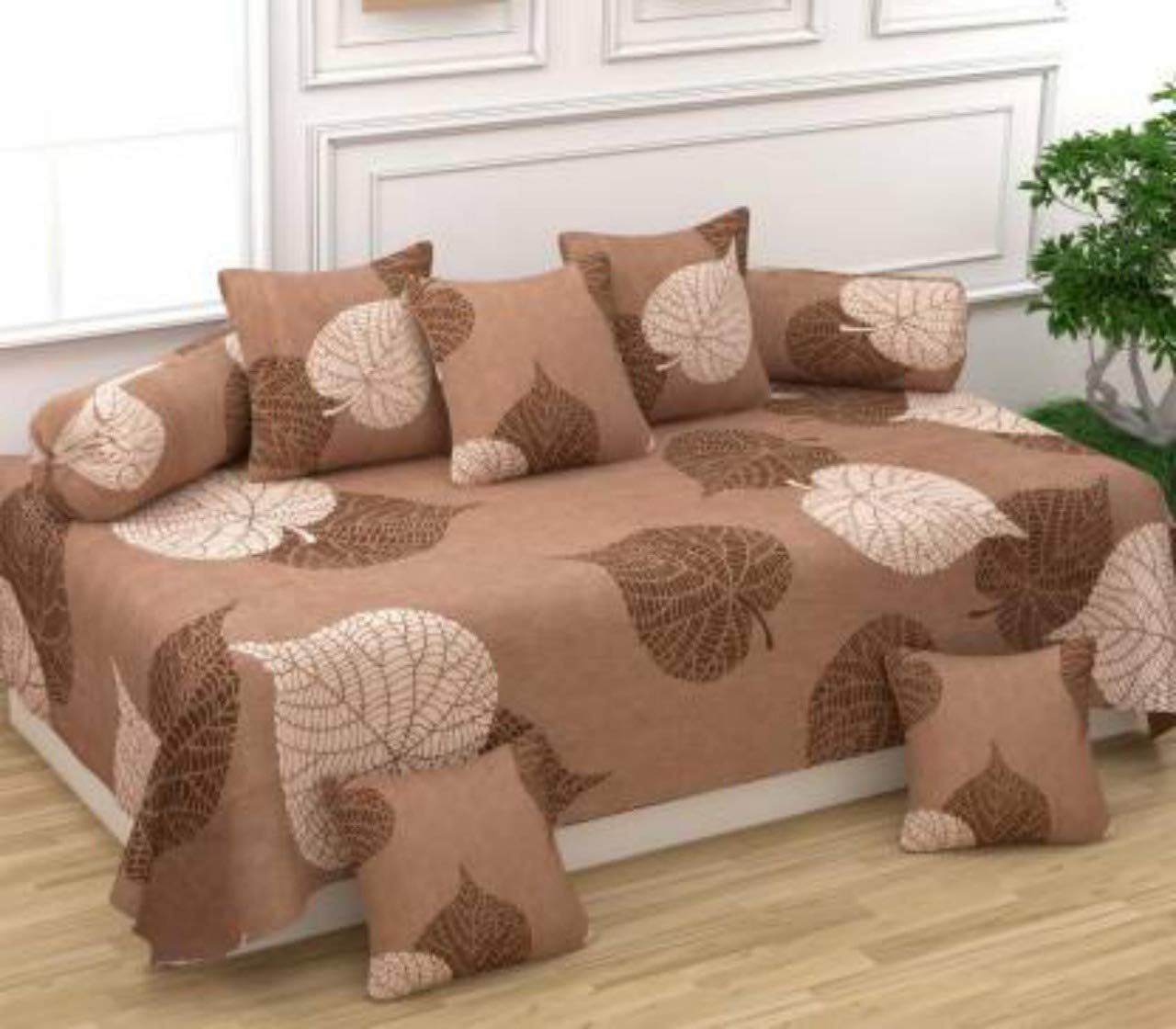 HOMYBEES Abstract Microfiber Diwan Set - Single Bedsheet with 2 Bolster Covers and 5 Cushion Covers, Microfiber - Multicolour - 60x90 inches-image-18