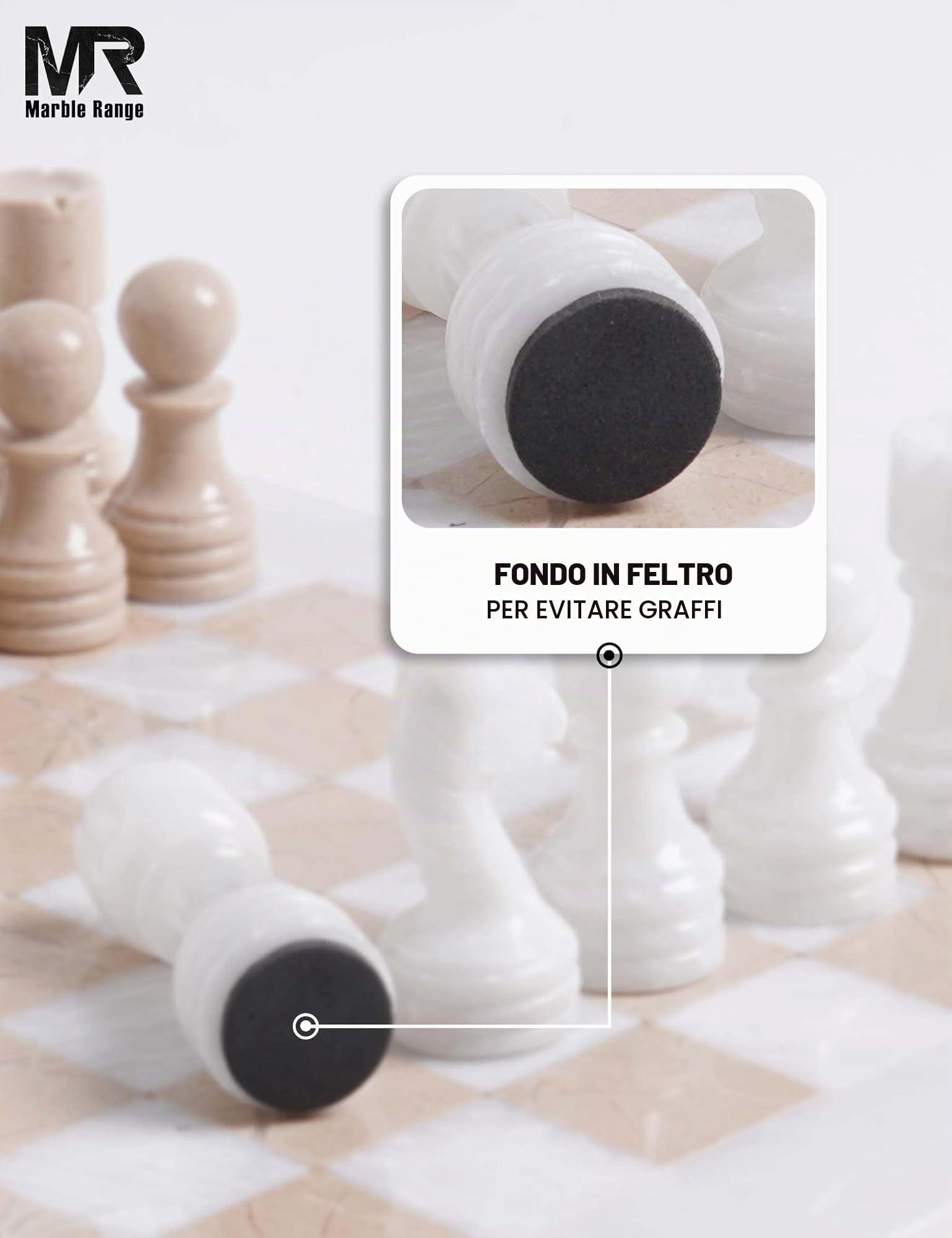 MARBLE RANGE Set di scacchi in marmo da 30,5 cm, bianco e Verona, fatto a mano, per adulti, gioco da tavolo in marmo per la famiglia, con scatola portaoggetti e 2 extra queen