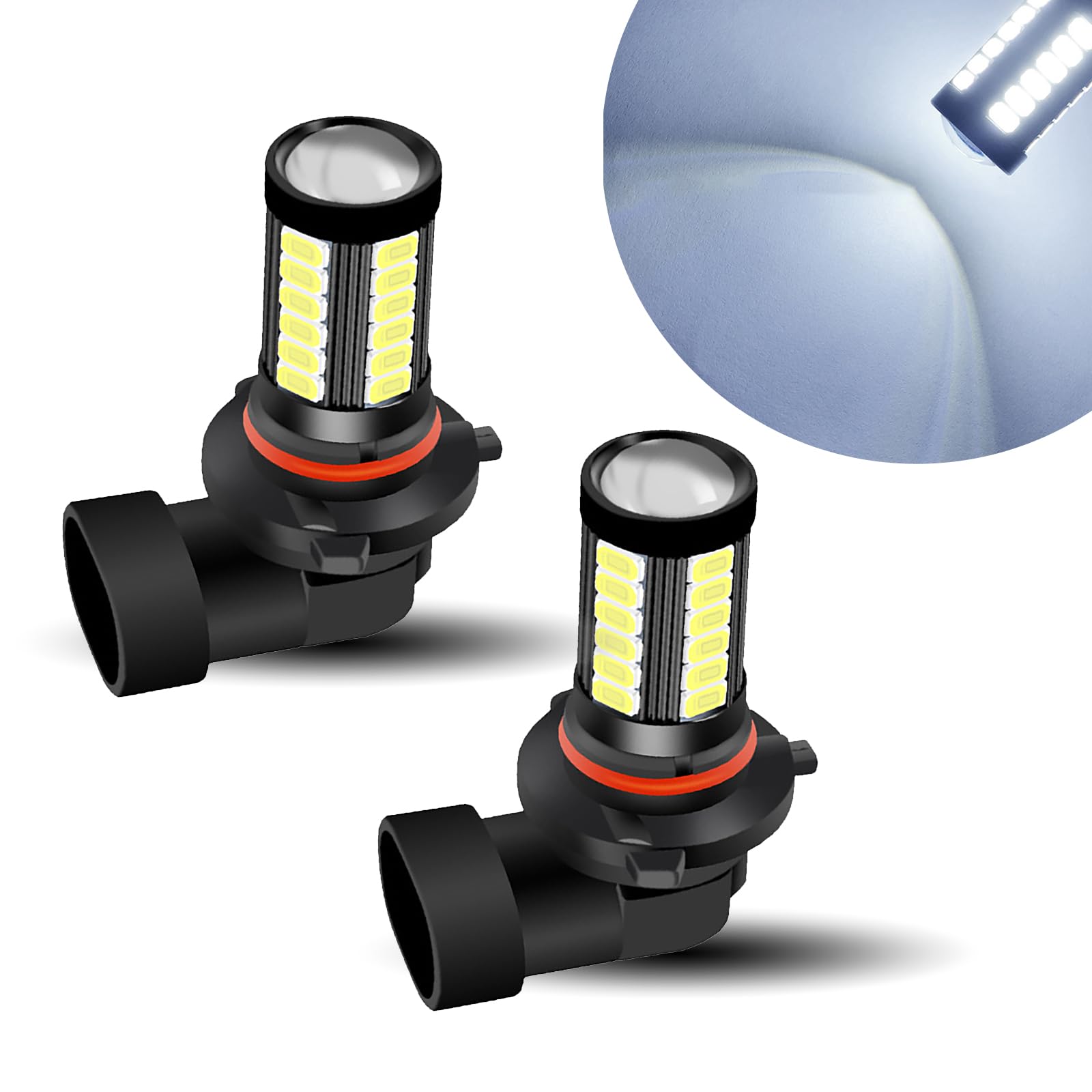 2 PCS 9006 Car LED Fog Light Bulbs, 5730-33SMD 6500K IP67 Waterproof Anti-fog Lights, 1500 Lumen 12V Plug-and-play Power LED Bulbs, for Car, Truck, SUV LED Light Replacement (White)