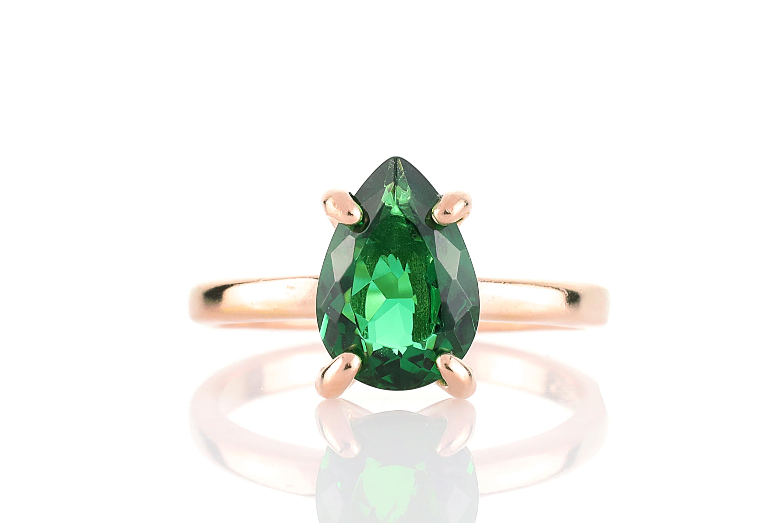 Anillo de Esmeralda Pera Compromiso Boda - Anillo Piedra de Nacimiento Todos los Días - Anillos Artesanales Dainty, Anillos de Promesa Personalizados, Anillos Apilables - Joyería Artesanal para Mujer
