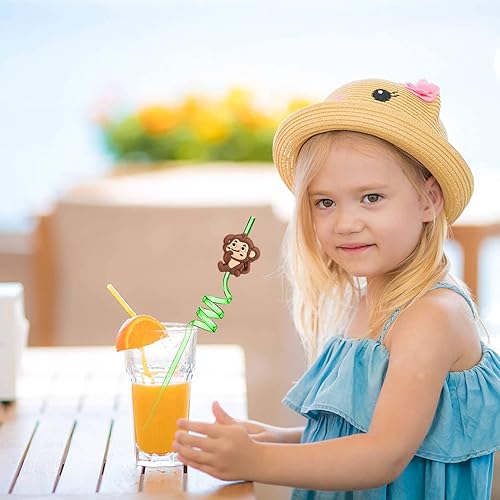 Miniatura 5 de Ulbemoll 6 piezas de decoraciones de cumpleaños de safari en la selva, pajitas locas de animales salvajes, pajitas de plástico reutilizables,