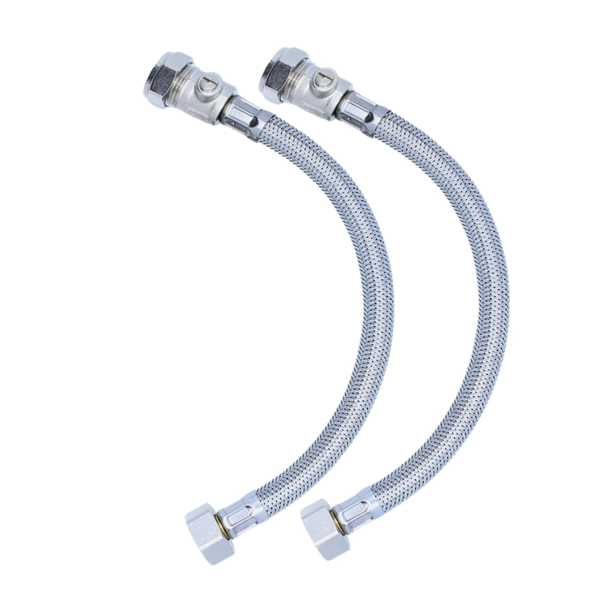 Hulthor 15mm Flexible Hose with Isolation Valve 2-Pack Tap Connector, Braided Plumbing for Toilet 1/2 BSP Thread, Sink, Water, Easy Fit (300mm Long)