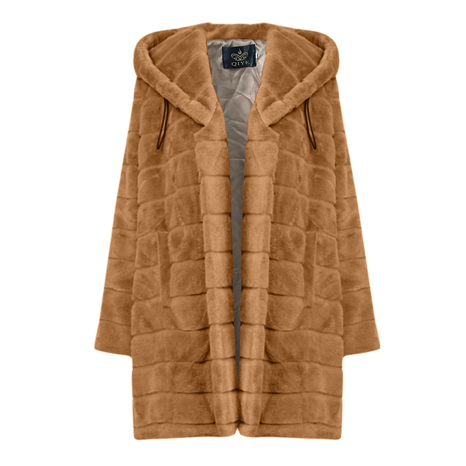 Abrigo Pelo Mujer,Chaqueta Largo de Piel Sintético con Capucha Lujoso Peludo Abrigos de Forro Polar Doble Cara Color Sólido Grueso Cálido Parka Mujer Invierno Elegante Suave Cómodo Faux Fur Coat