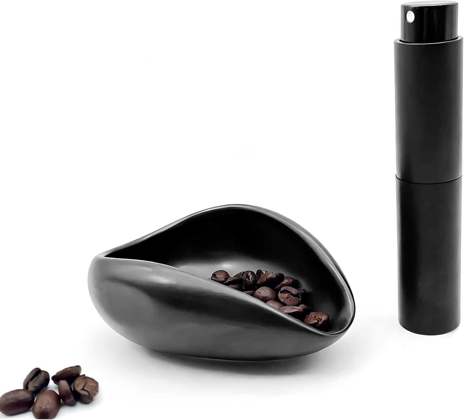 Newly Upgraded Coffee Bean Dosing Cup with RDT Spray Bottle Set, Ceramic Dosing Dish for Coffee Beans, Ceramic Single Dose Measuring Tray, Coffee Bar Accessories (Matte Black)