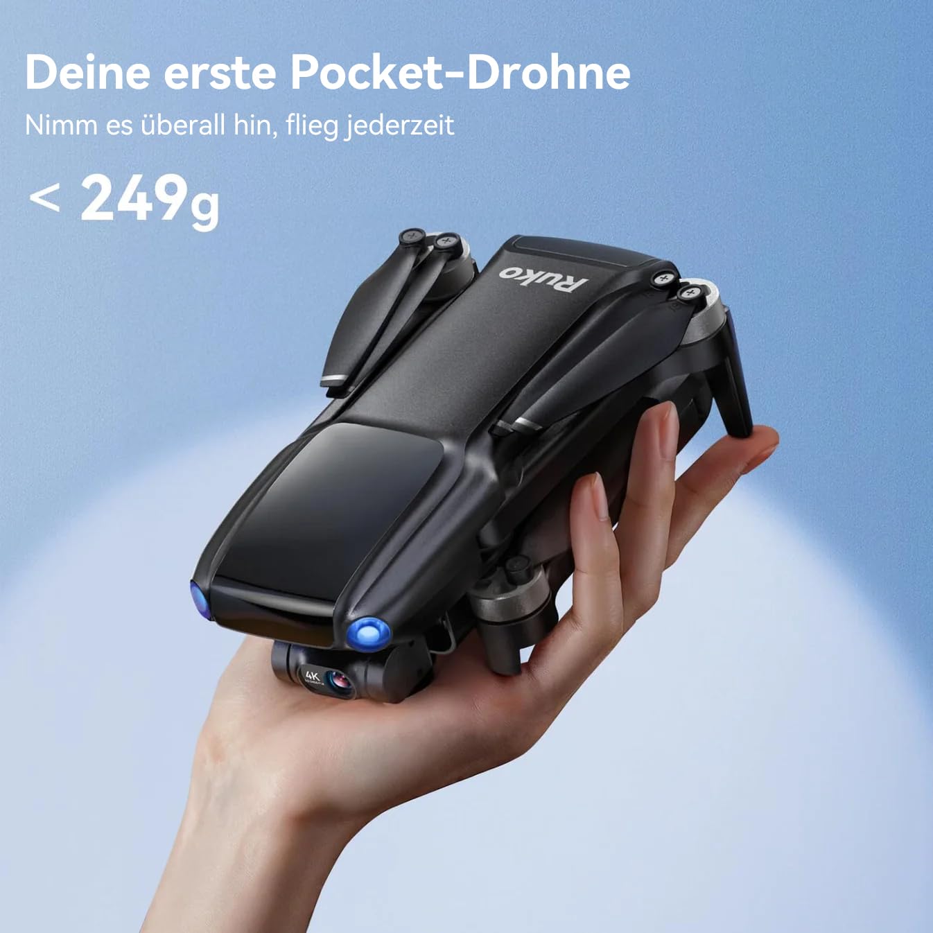 Ruko U11MINI 4K Drohne mit Kamera Professionelle, leicht, 8K-Fotos, Schwarz | 8K-Fotos 4K/30fps-Video, 3-Achsen-Gimbal, unter 249g, 20000 ft Reichweite, 96 Min. Flugzeit 3 Akkus, GPS-Auto-Rückkehr
