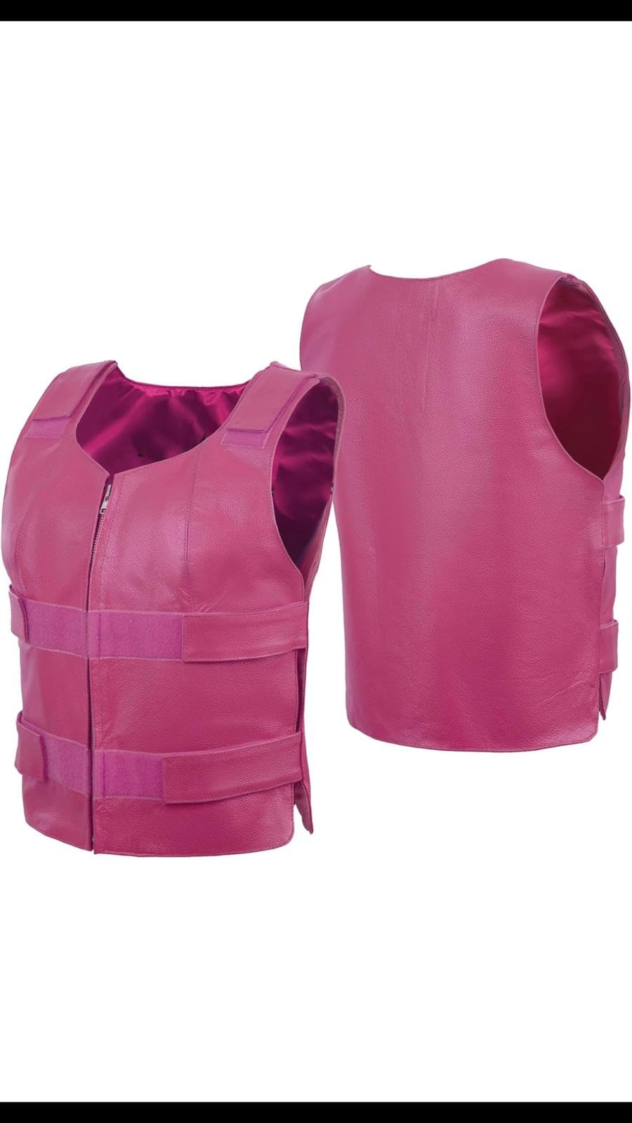 IKleather Men Biker Club Leather Vest (Pink) (US, Alpha, XX-Small, Regular, Regular, Pink)