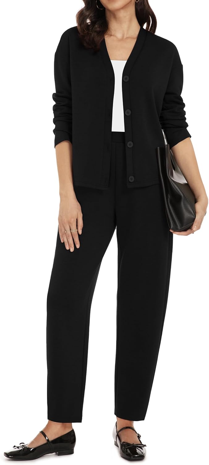 Casly Lamiit Women's 2 Piece Casual Outfits Fall Travel Button Down Long Sleeve Cardigan Barrel Pants Set Loungewear