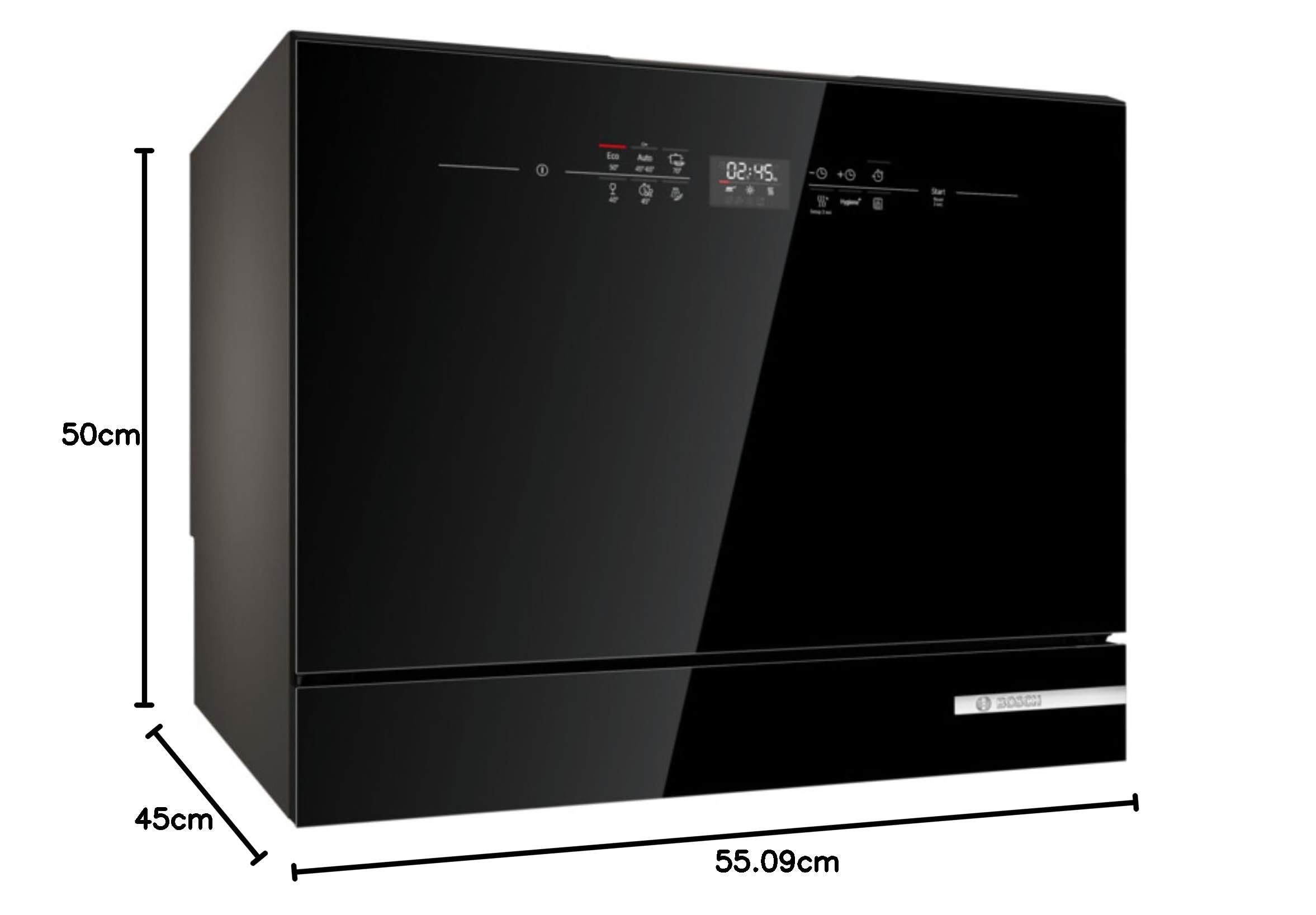 Bosch SKS6ITB00E Serie 6, Lavastoviglie compatta da libera installazione, EcoSilence Drive: Motore Potente, silenzioso ed efficiente, AquaStop: sistema di protezione antiallagamento, Nero, 55cm