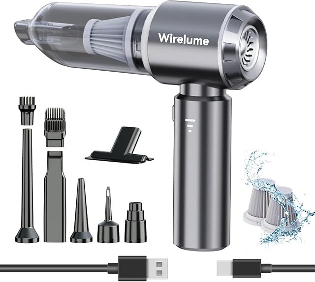 Nettoyeur à vide de voiture portatif sans fil 22000Pa Forte aspiration cyclonique Blowing sans brosse moteur sans fil Portable Mini Aspirateur de voiture puissant rechargeable léger pour véhicule pour animaux de compagnie Hair Home Office Grey
