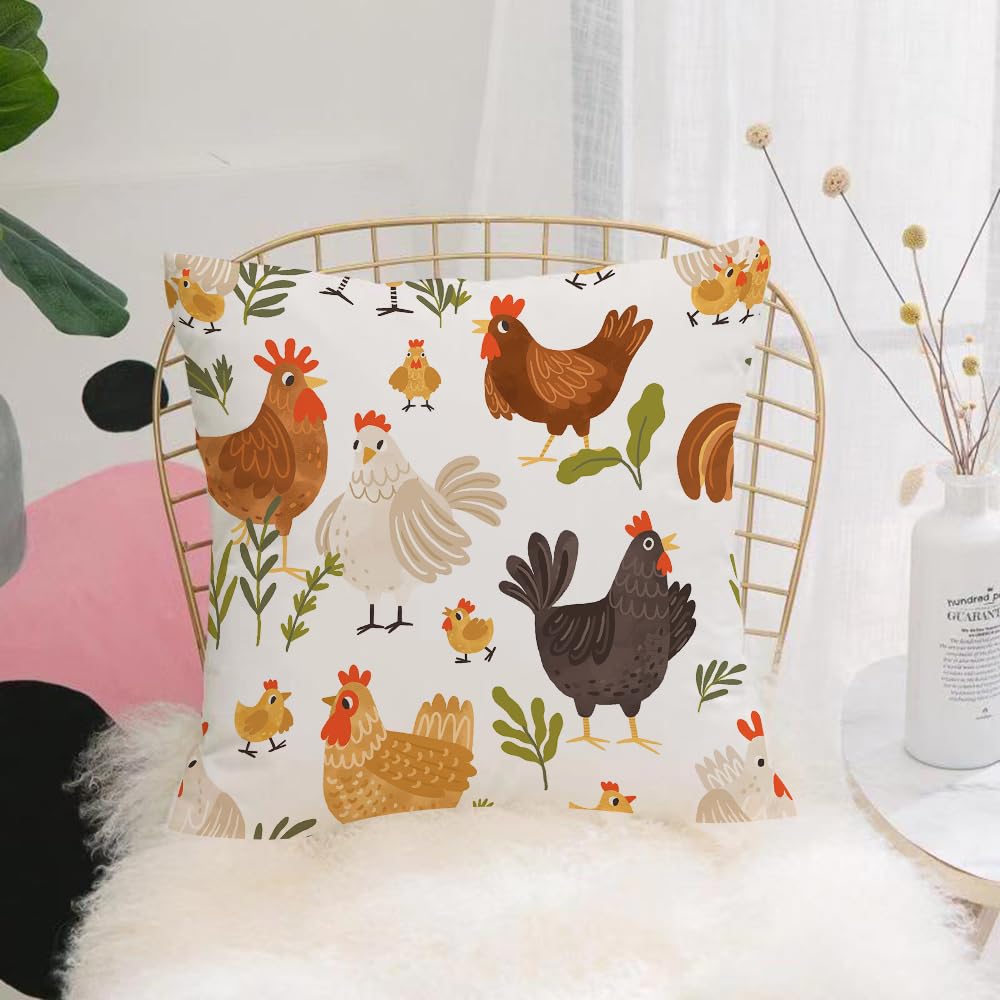 HYMSXW Cushion Cover,Throw Pillow Case Home Decorative for Living Room Bedroom Sofa Chair 20X20 Inch,with cute ros chickens hens and plants on white background.,Pillowcase 50X50cm