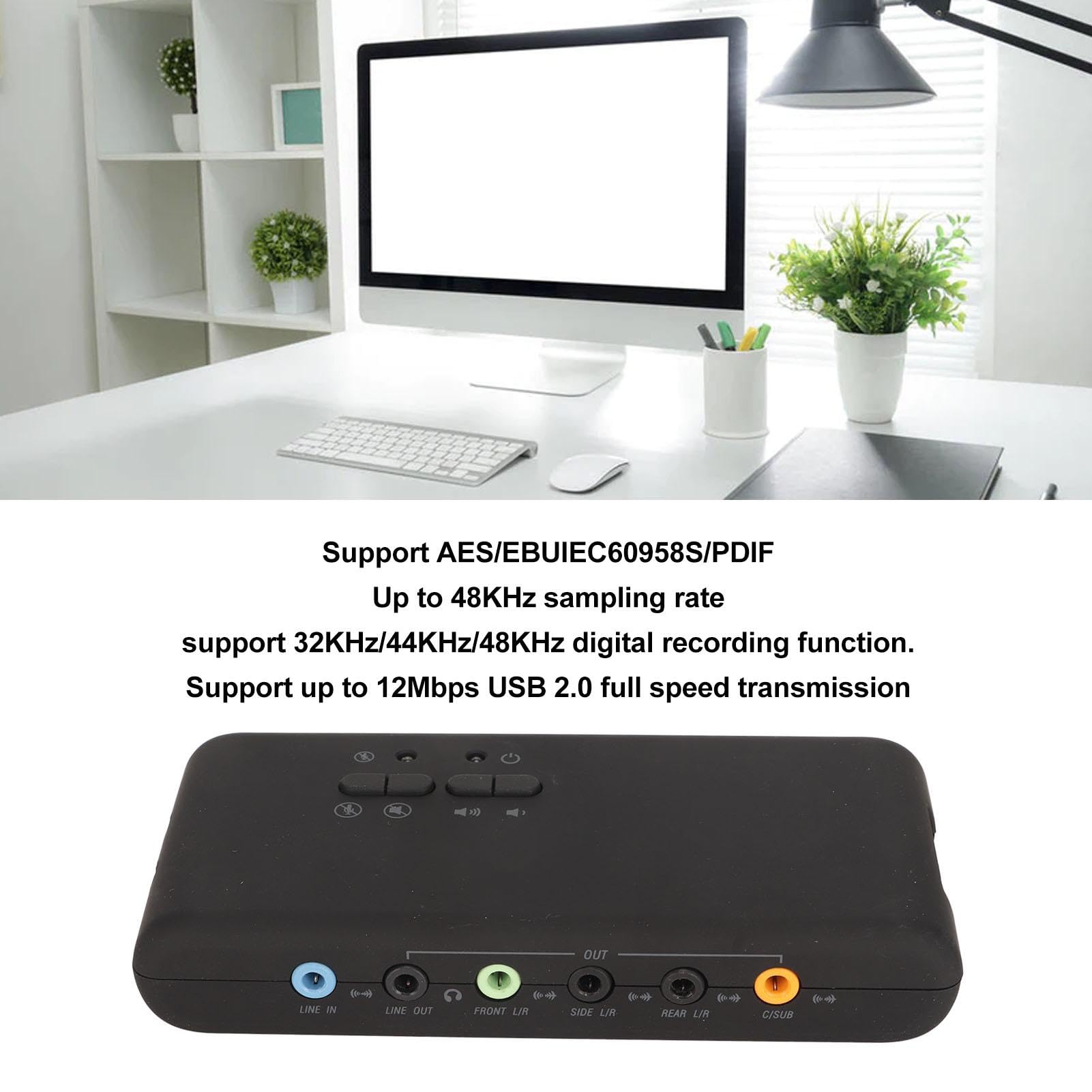 Tarjeta de Sonido Externa USB 7.1 de 8 Canales, Caja de USB Soundbox Externa, Compatible con 12 Mbps, Sonido Envolvente 3D Dinámico, Grabación Reproducción Simultánea Compatible (Negro)