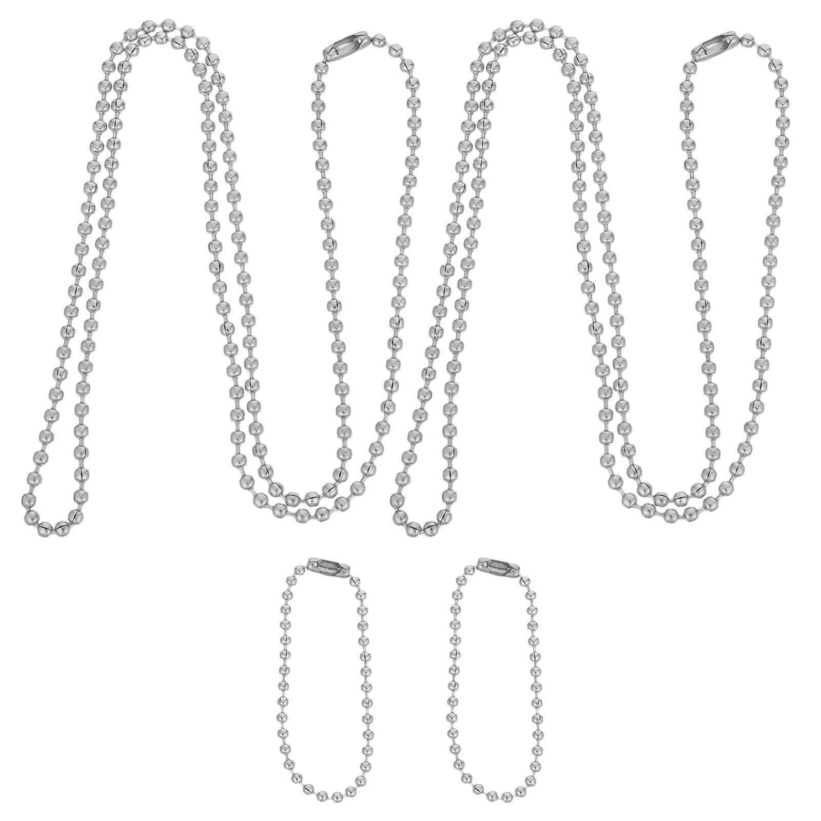 4 catenelle a piastrine militari - Catena a sfere in acciaio inossidabile per portachiavi - Collane con perline a piastrine militari e connettori - per accessori fai da te e creazione di