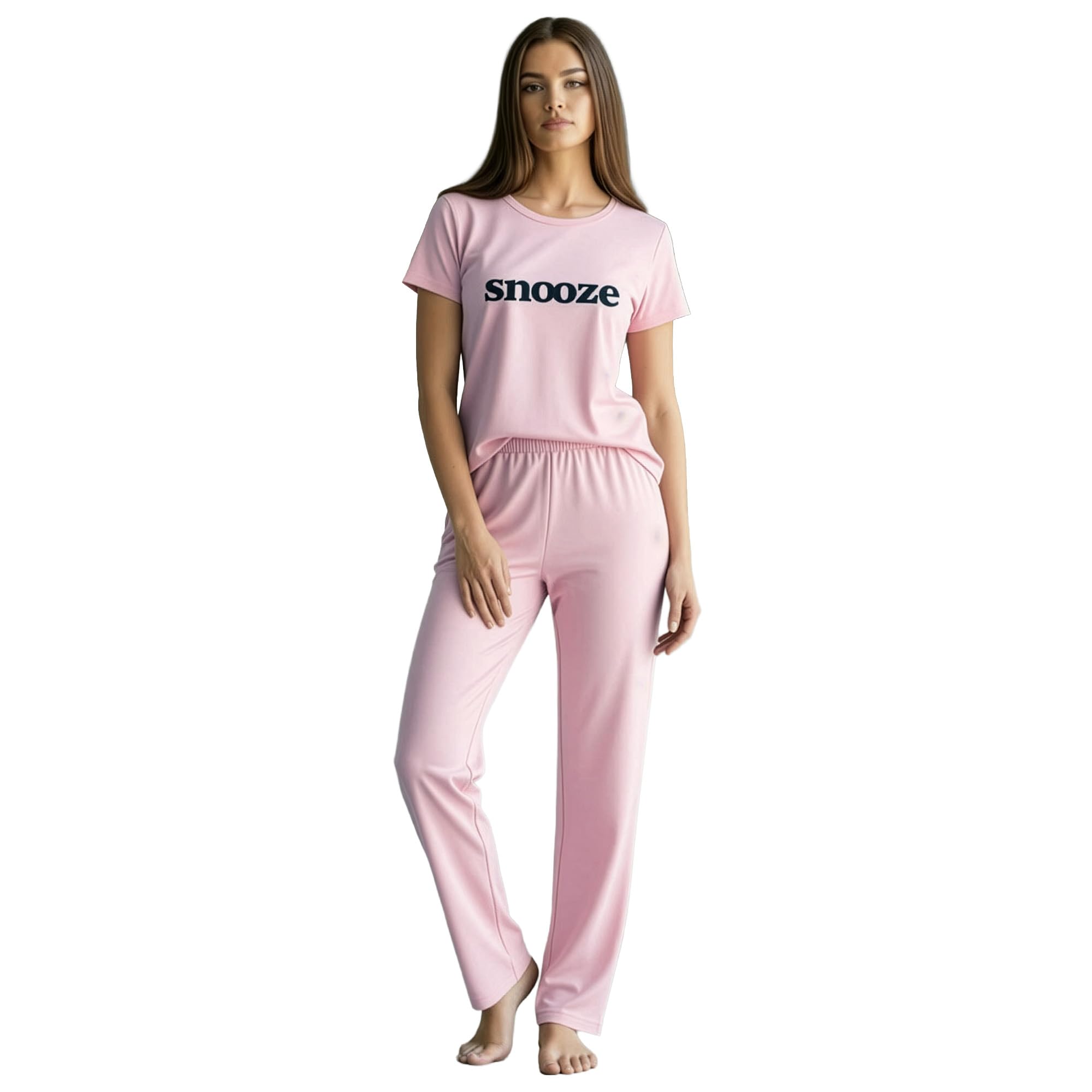 Women’s Snooze Printed Pajama Set – T-Shirt & Trouser Two-Piece Soft Sleepwear Nightwear Loungewear PJ Set