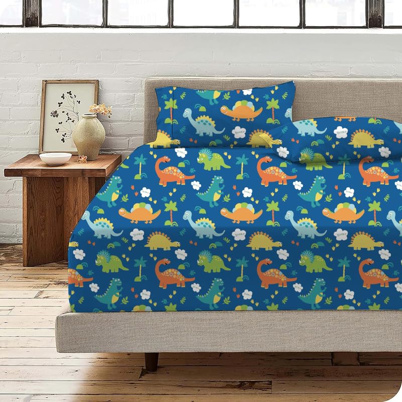 Bhoomi Impex 100% Microfiber Bedsheet for King Bed with 2 Pillow Covers Breathable | Fun and Durable King Bed Sheet - Blue Dinosaur (B0DDCNJJ3W) Amazon Price History, Amazon Price Tracker