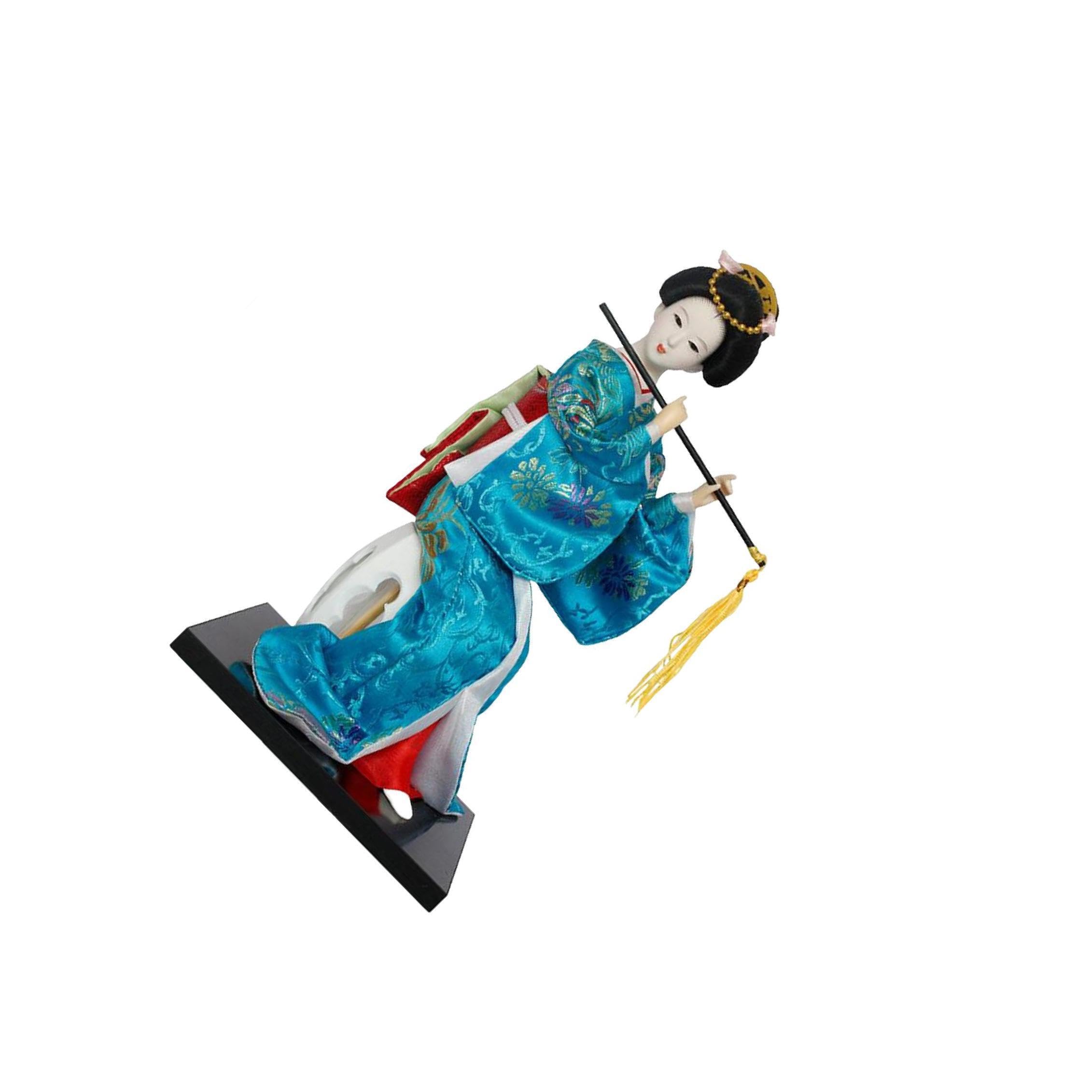 TWISAXC Japanese Doll Figurine Beautifully Crafted Collectible Ornament Delicate Art Decoration Geisha Doll Statue Is Made Of Resin Ethnic Japanese Geisha, Blue, Height 30cm