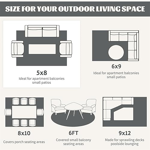 Miniatura 5 de Ileading Alfombra de paja de plástico para exteriores, 5 x 8 pies, divertido estilo floral, reversible, impermeable, no se desprende, alfombras