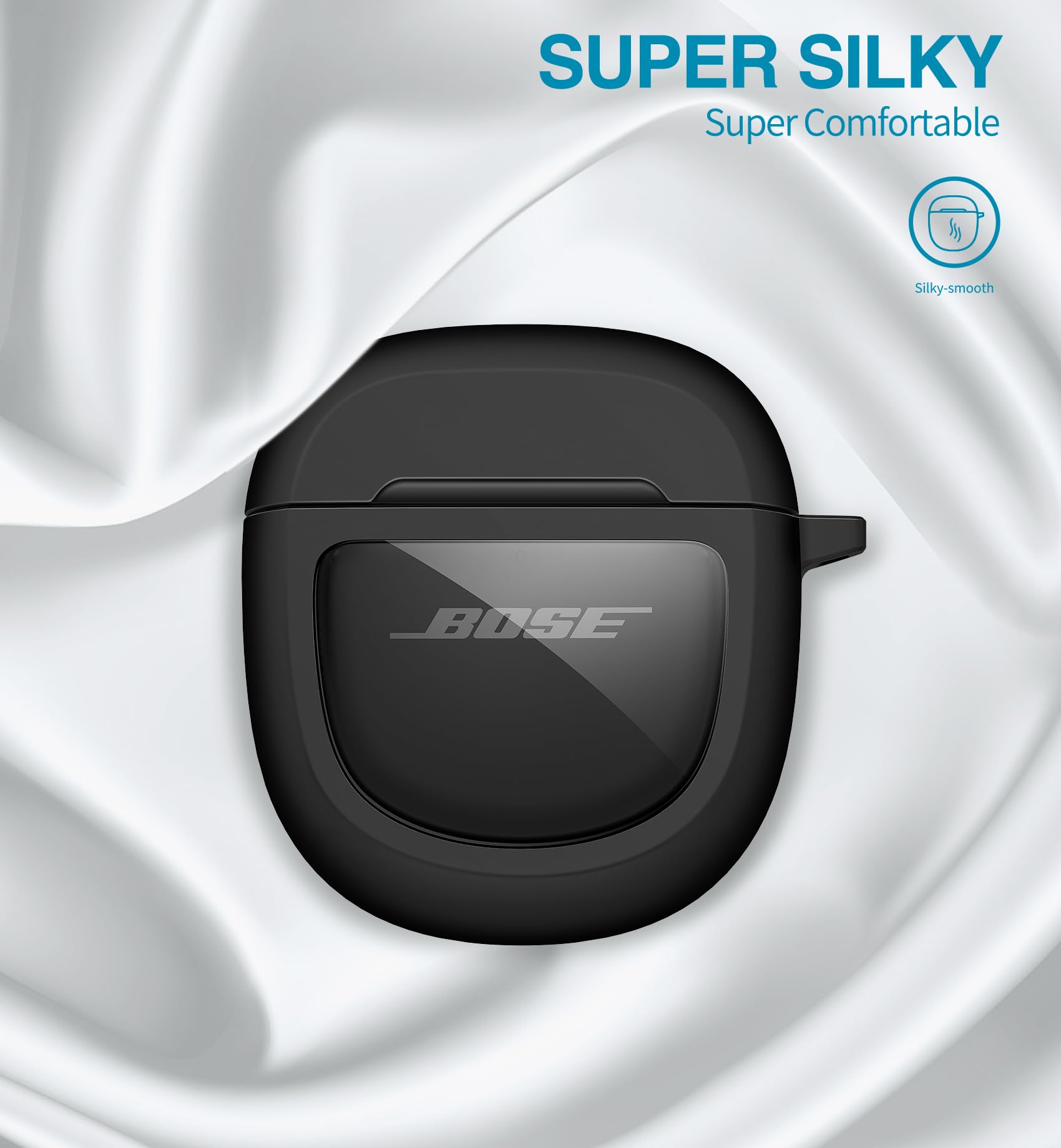 SURITCH Hülle für Bose QuietComfort Earbuds II 2022/QuietComfort Ultra 2023/Ultra Earbuds 2. Gen. 2025,Stoßfeste TPU Schutzhülle mit Karabiner & Schlüsselbund & Transparentem Logo Fenster (Schwarz)