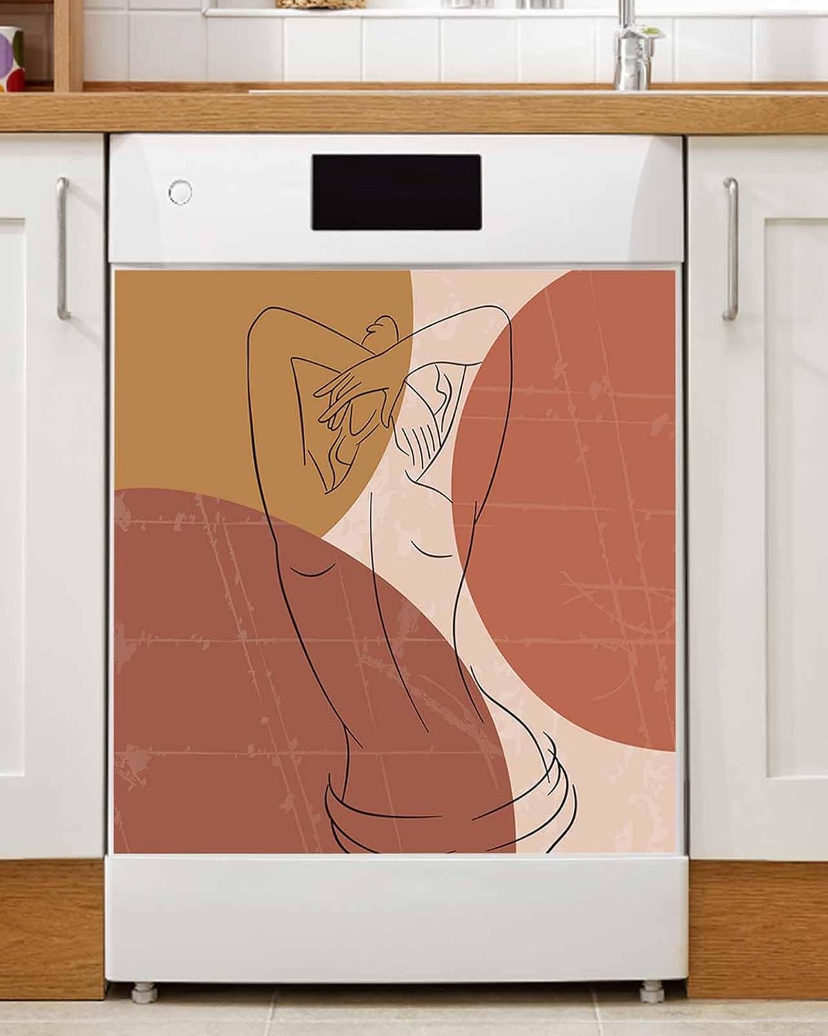 Dishwasher Magnetic Cover, Mid Century Modern Line Minimalist Art Human Body Magnet Dishwasher Door Cover Refrigerator Decal Panel Kitchen Appliances Decor Stickers, Easy Clean, 23"Wx26"H